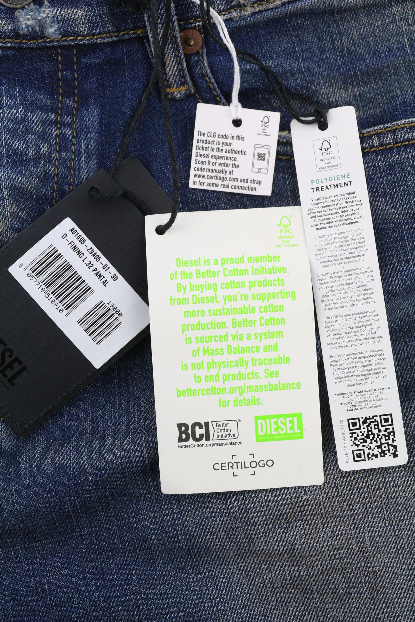 Diesel D-FINING Z9A05 W30/L32 Stretch Blue Denim 40425 Size US 30 / EU 46 - 7 Thumbnail