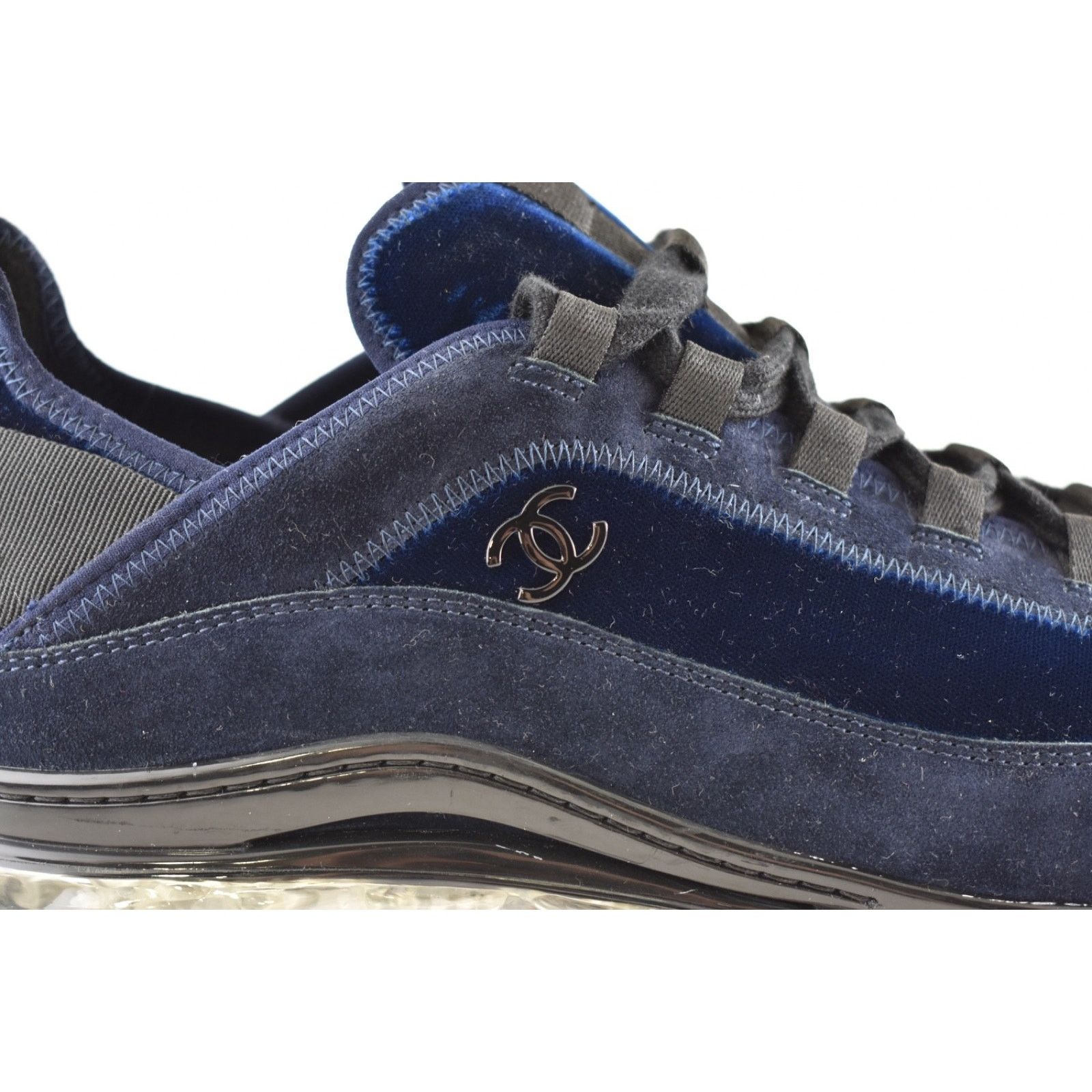 Chanel Chanel 20A Mens Blue Velvet Black CC Trainer Sneaker 44 11 Size US 11 / EU 44 - 4 Thumbnail