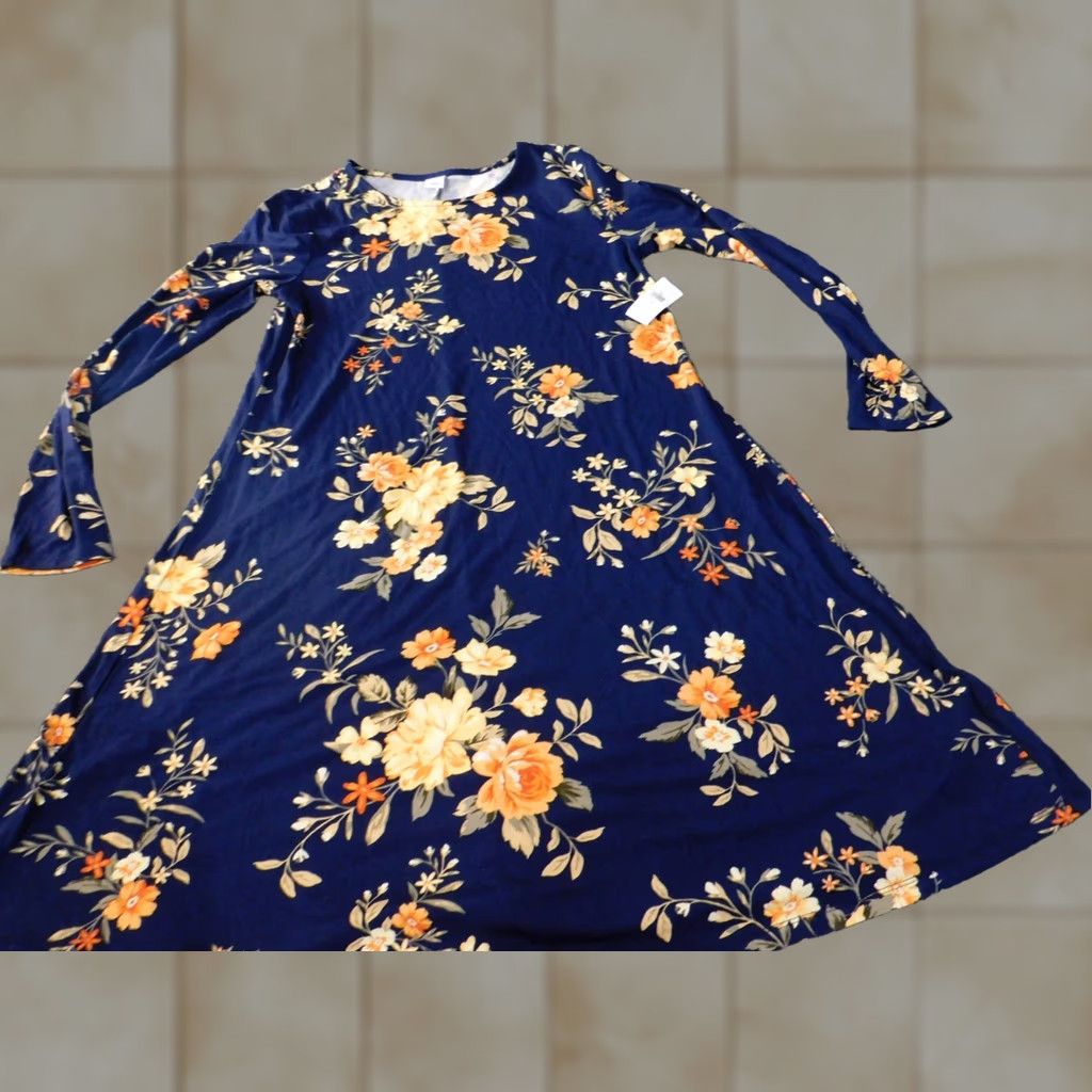 Old Navy Old Navy Womens Dress XS Blue A-Line Floral Rayon Knit Stretch Knee Length Raglan Sleeves Crew Neck Pullover Vintage No Size XS / US 0-2 / IT 36-38 - 1 Thumbnail