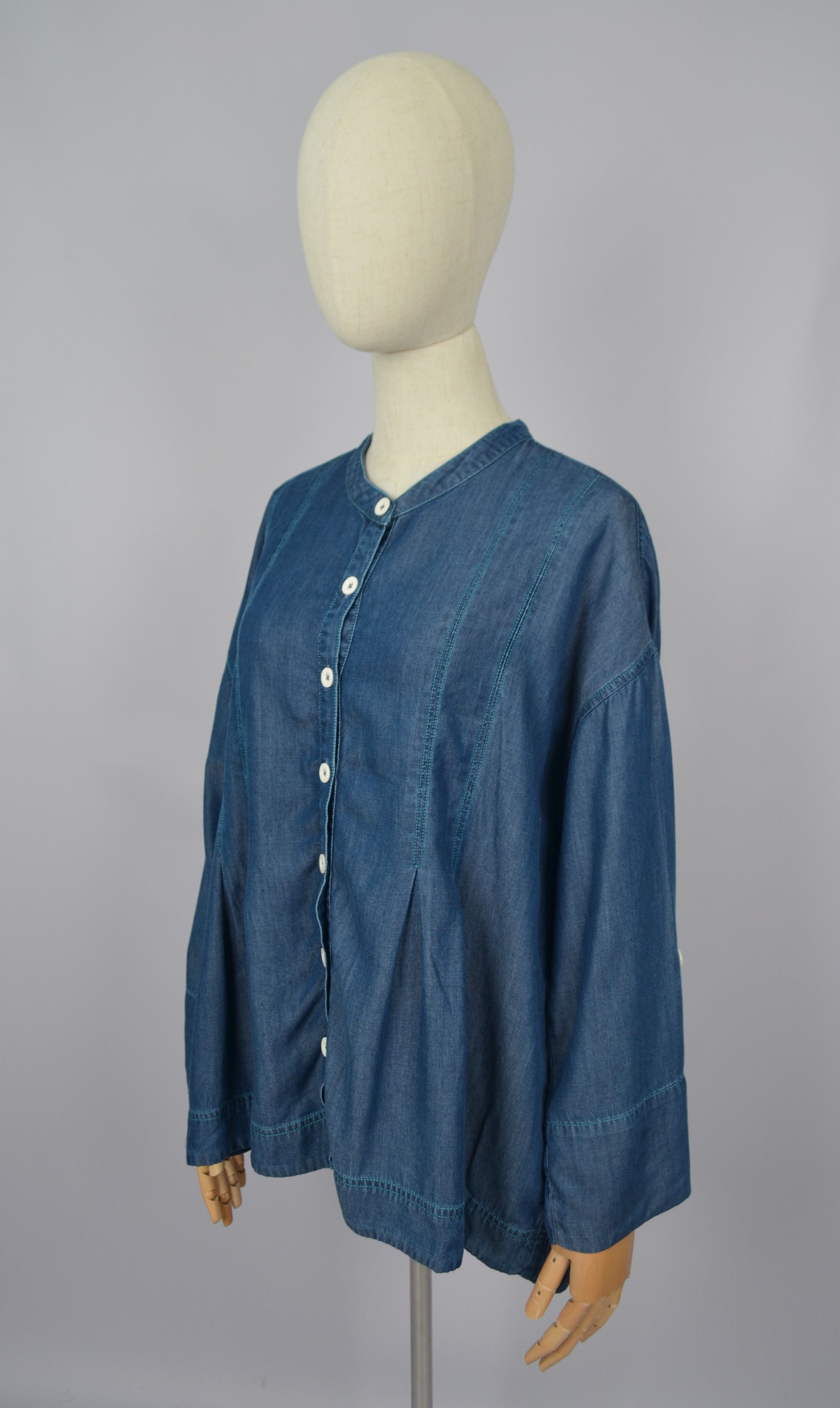 Designer × Sahara Club Sahara Tencell Lyocell Denim Blue Tunic Shirt S-M Oversize Size S / US 4 / IT 40 - 3 Thumbnail