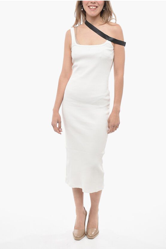 image of Courreges Ribbed Bodycon Dress With Contrasting Detail in White, Women's (Size Medium)