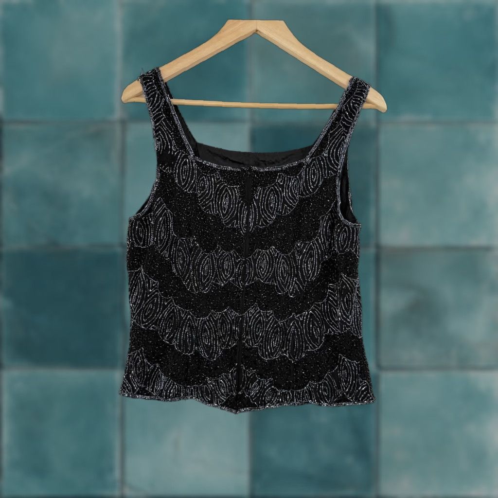 Vintage DRESSBARN COLLECTION Black Beaded Tank Top Sleeveless Evening Party Medium Size M / US 6-8 / IT 42-44 - 1 Thumbnail