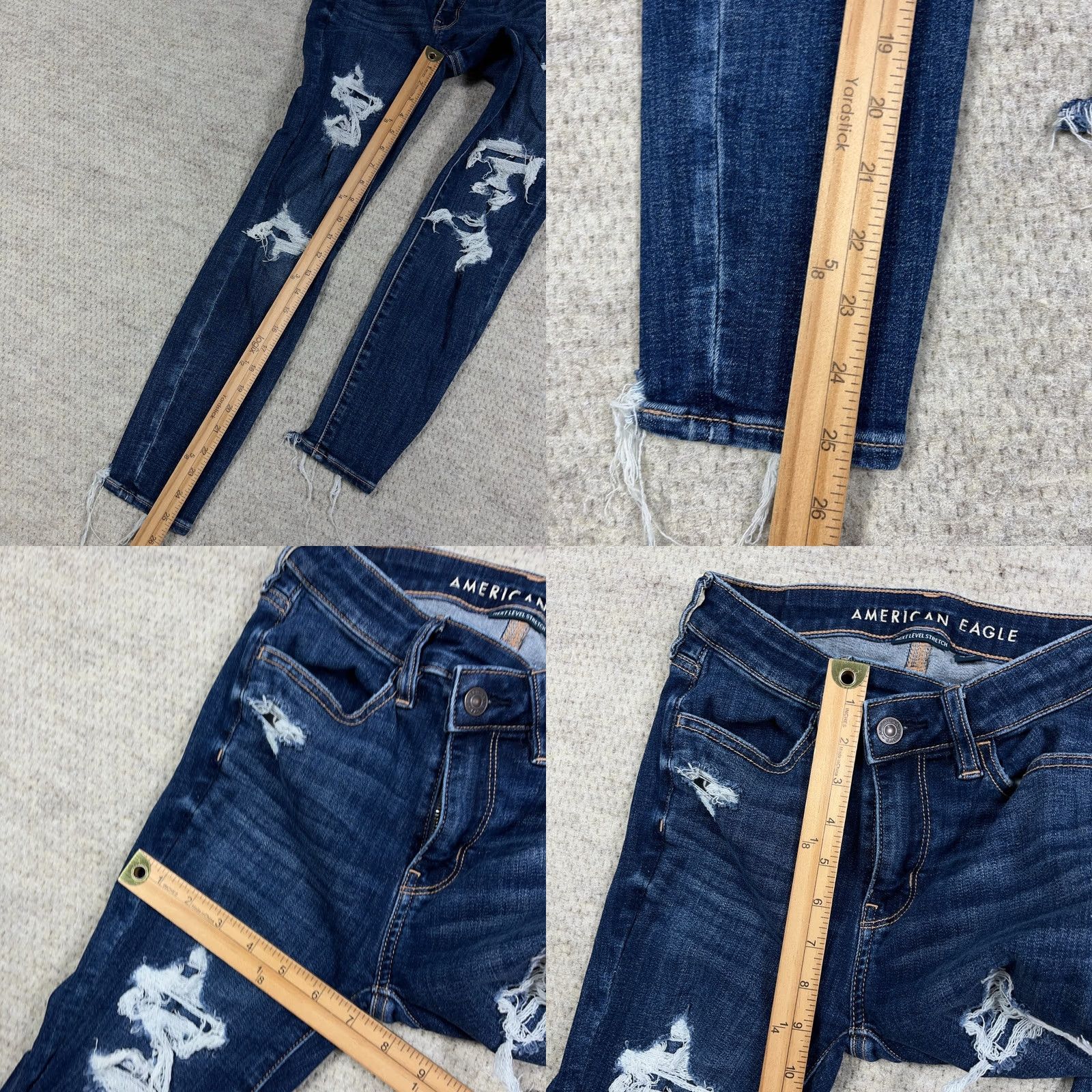 American Eagle Outfitters American Eagle Jeans Women 00 Short Hi High Rise Jegging Dark Denim Ripped Holes Size 24" / US 00 / IT 34 - 8 Thumbnail