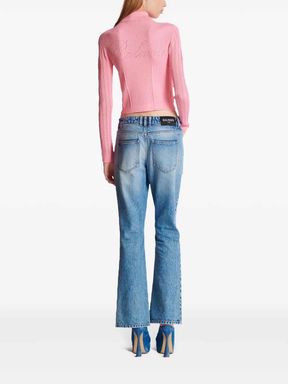 Balmain o1s1wg111225 Logo Embroidered Knit Cardigan in Pink Size M / US 6-8 / IT 42-44 - 5 Thumbnail