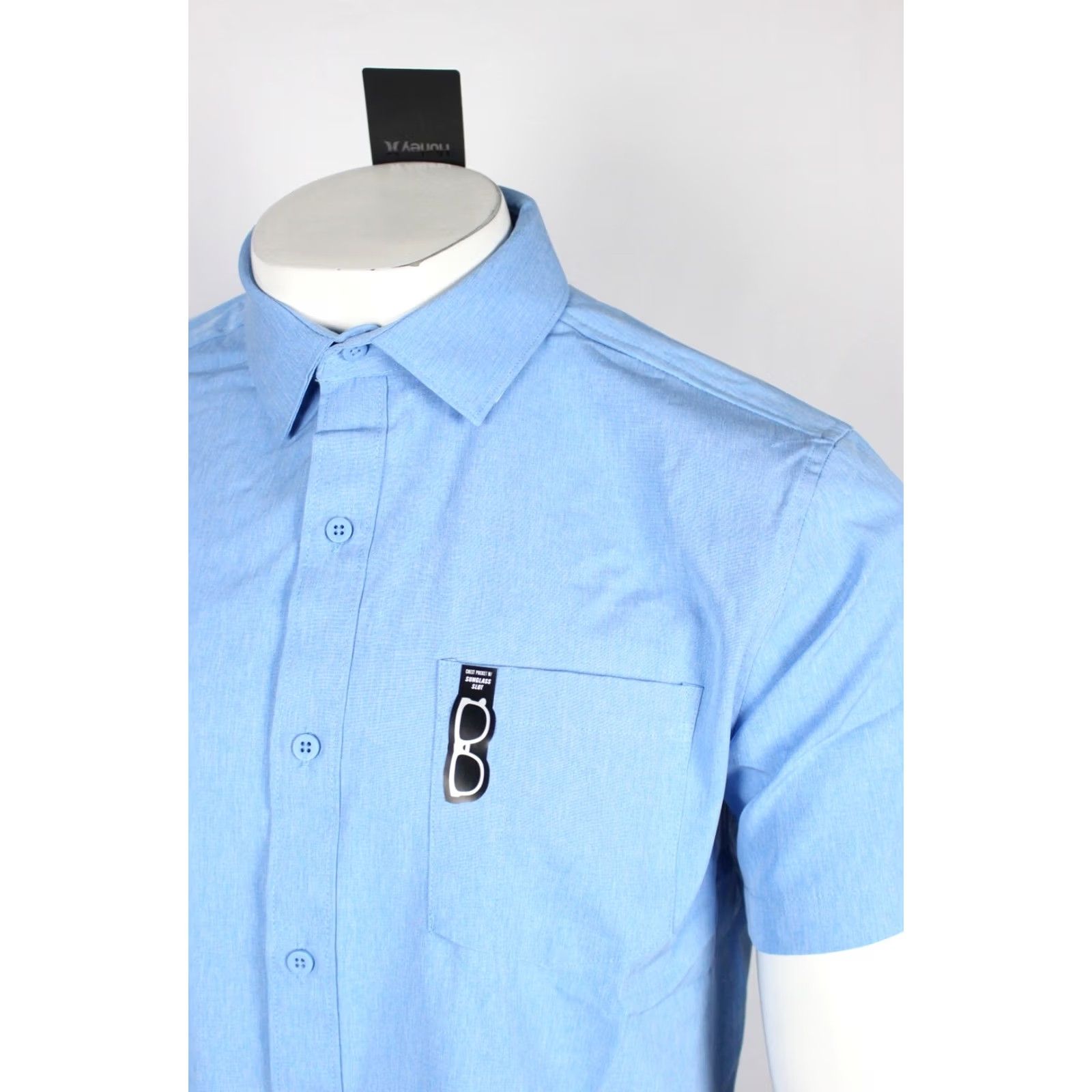 Hurley Hurley Men's Tech Chambray Woven Shirt Button Short Sleeve M Medium Aquifer Blue Size US M / EU 48-50 / 2 - 4 Thumbnail