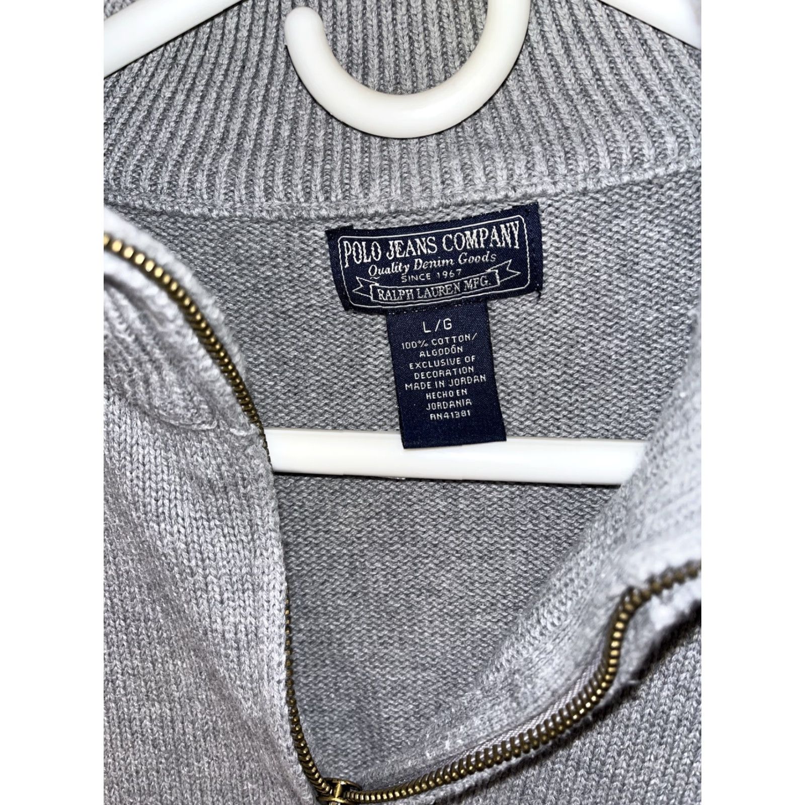 Polo Ralph Lauren VINTAGE Polo Ralph Lauren Men’s Sweater 1/4 Zip Flag Gray Cotton Long Sleeve Casual Winter Summer Fall Spring L Size US L / EU 52-54 / 3 - 3 Thumbnail