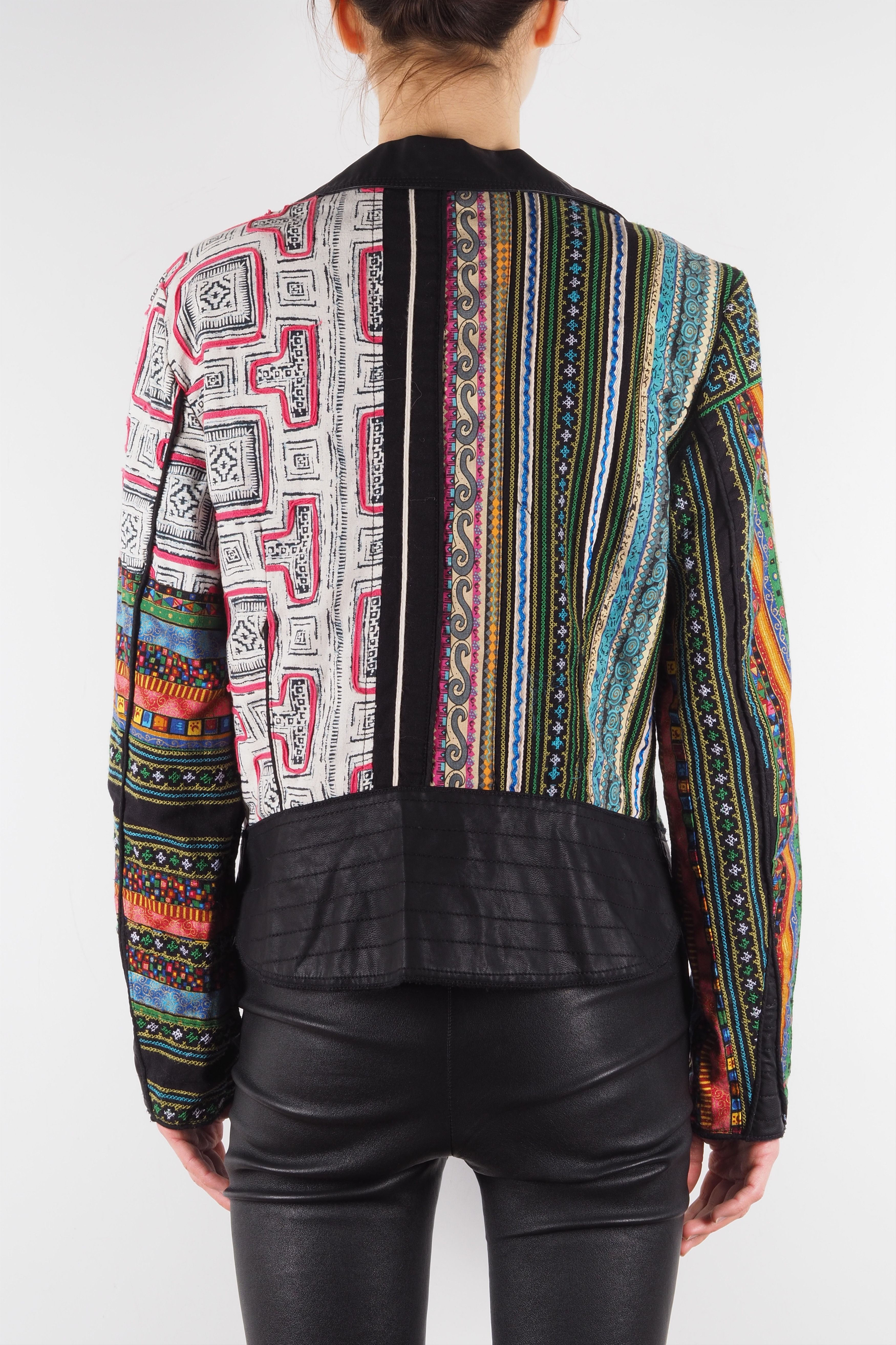 Desigual Desigual Black Faux Leather Embroidered Moto Biker Jacket Size M / US 6-8 / IT 42-44 - 2 Thumbnail