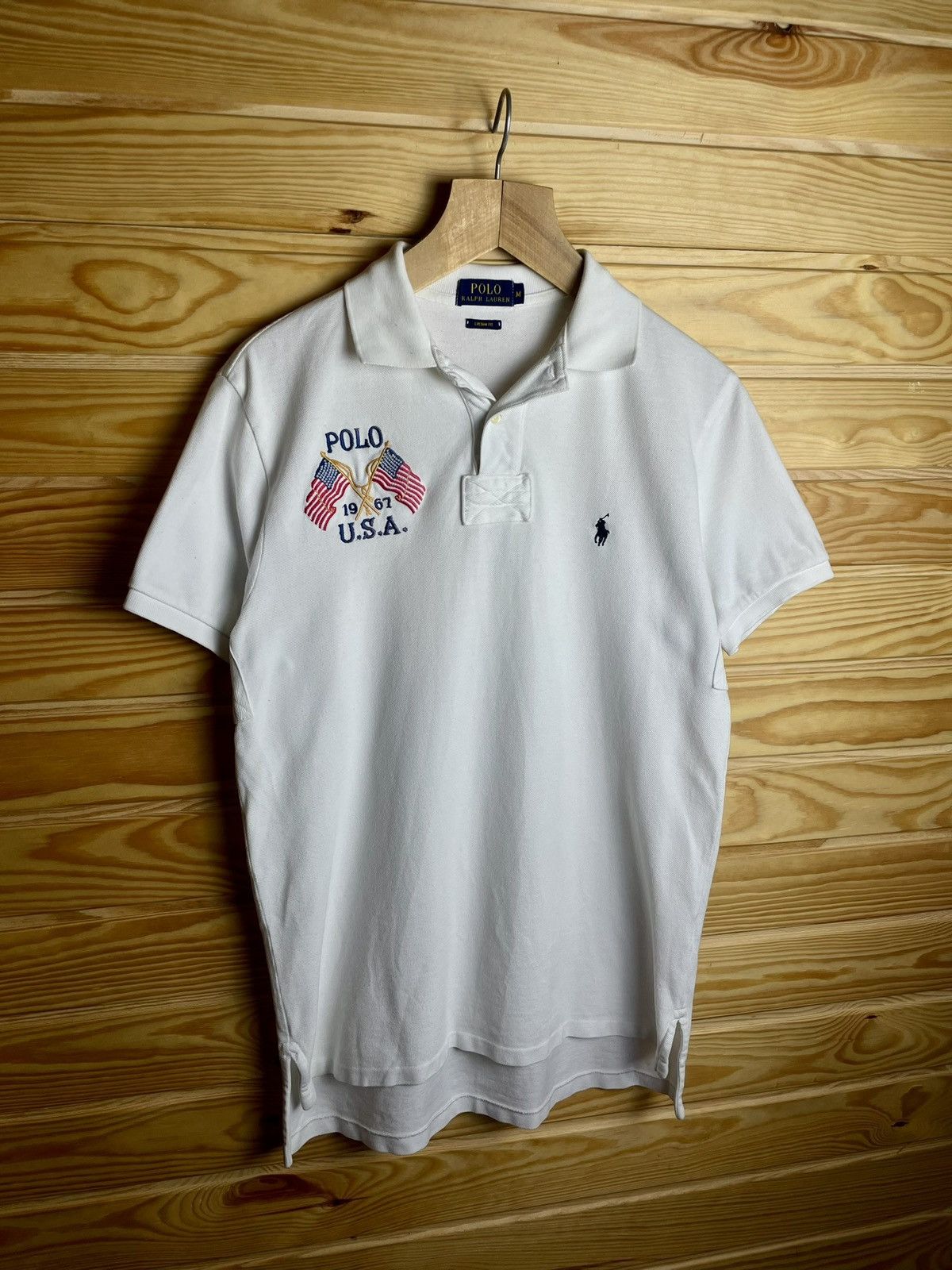 Polo Ralph Lauren × Vintage Polo Ralph Lauren Polo Shirt White With USA Flag Size US M / EU 48-50 / 2 - 1 Thumbnail