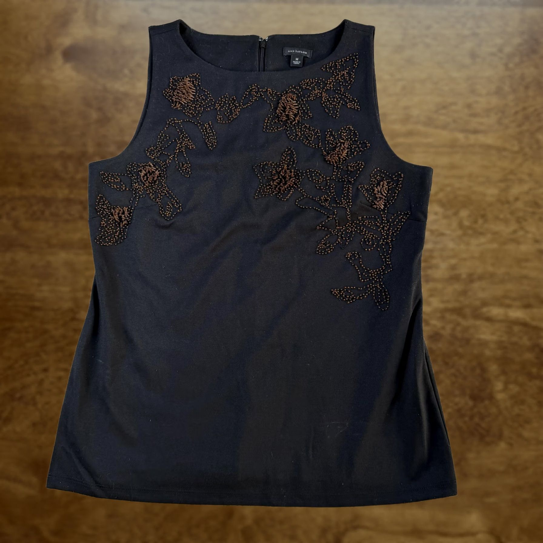 Ann Taylor Ann Taylor Tank Top Womens M Black Beaded Floral Sleeveless Party Cocktail Shirt Womens Medium Beaded Floral Sleeveless Party/Cocktail Size M / US 6-8 / IT 42-44 - 1 Thumbnail