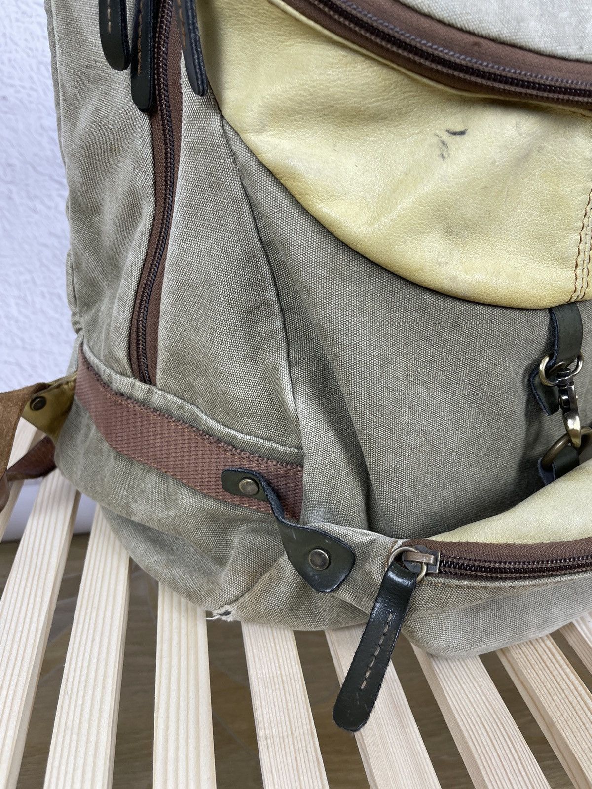 Vintage Vintage Avant Garde lyiami cotton leather backpack military Size ONE SIZE - 4 Thumbnail