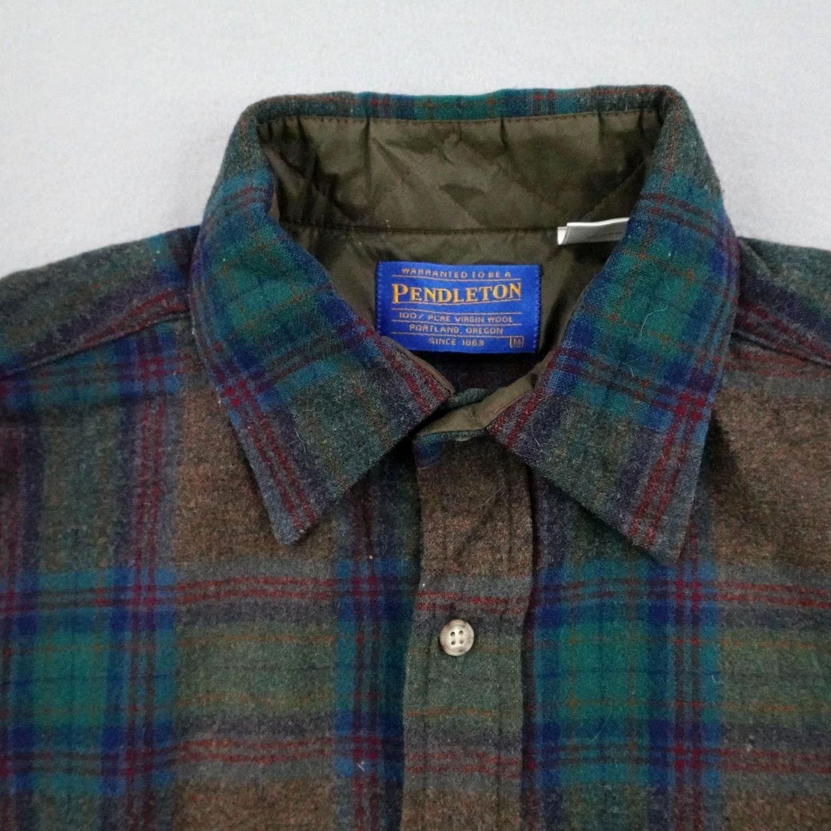 Pendleton VINTAGE Pendleton Shirt Mens M Green Brown Plaid Wool Flannel Lodge Button Size US M / EU 48-50 / 2 - 2 Thumbnail