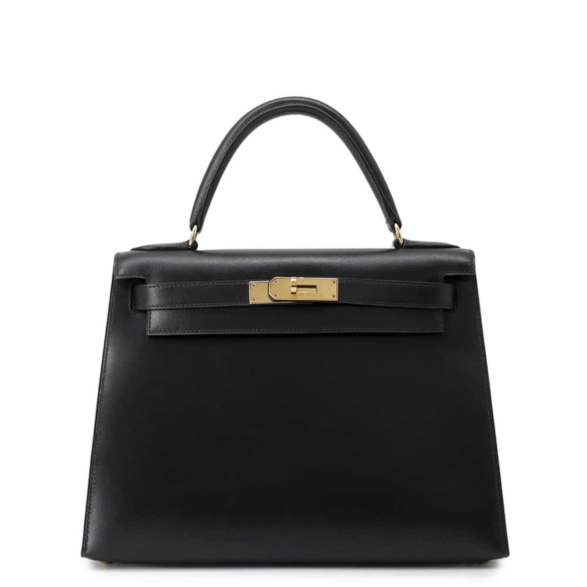 Hermes Handbag Kelly 28, Outer Stitching, Black Box Calf, Z Stamp, Hermes 2Way Bag, Women's
