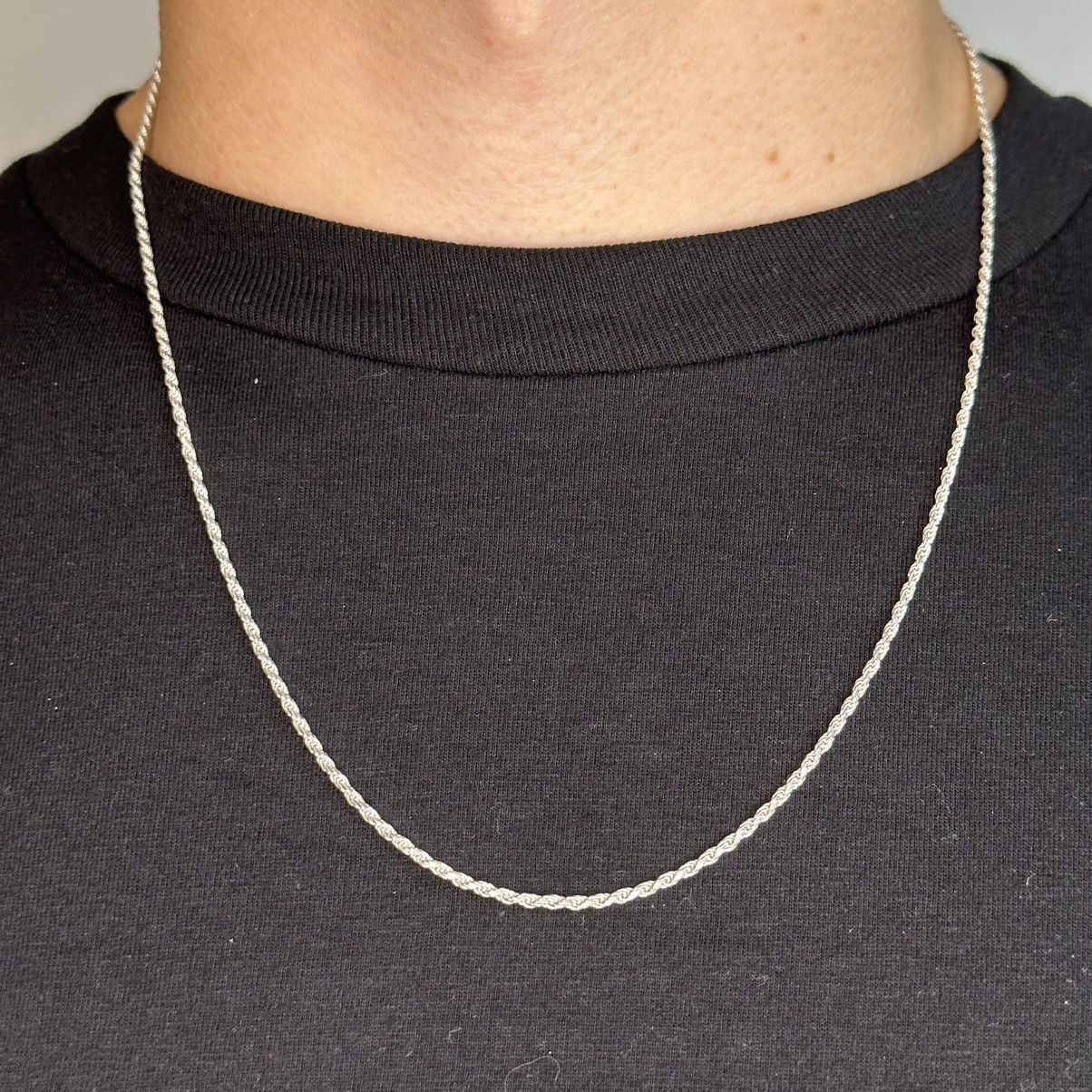 Jewelry Silver Chain Solid .925 Silver Rope Chain 2mm 22 Inches Size ONE SIZE - 1 Thumbnail