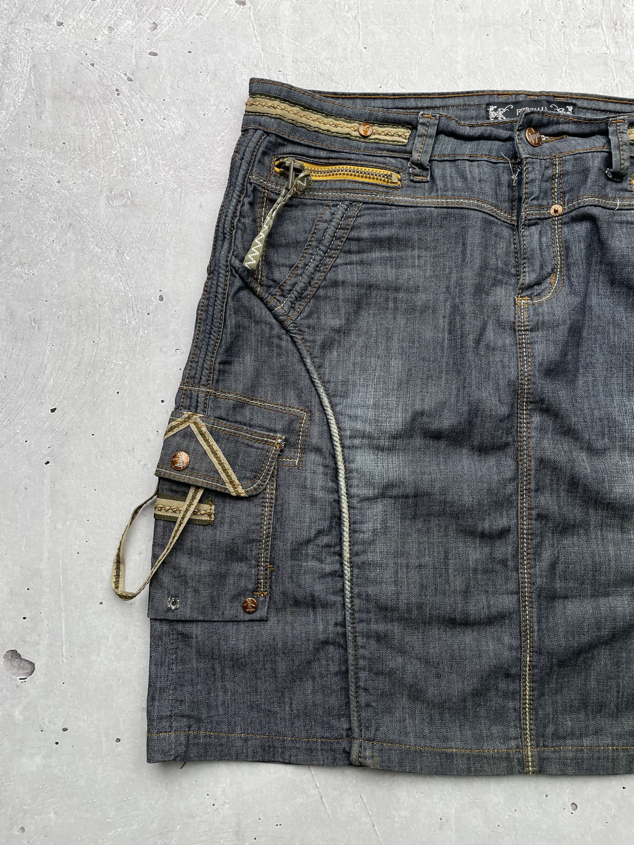 Vintage Vintage Cargo Bondage Denim Mini Skirt Size 34" / US 12 / IT 48 - 2 Thumbnail