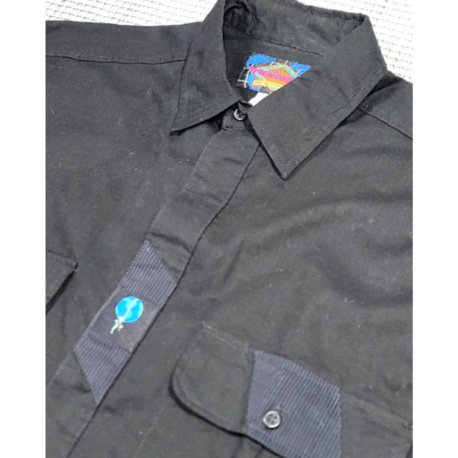 Vintage VINTAGE Weekends Shirt Men L Black Cotton Canvas Button-Up Embroidered Logo 90s Earth Day Military Casual Modern Fit Size US 33 - 6 Thumbnail