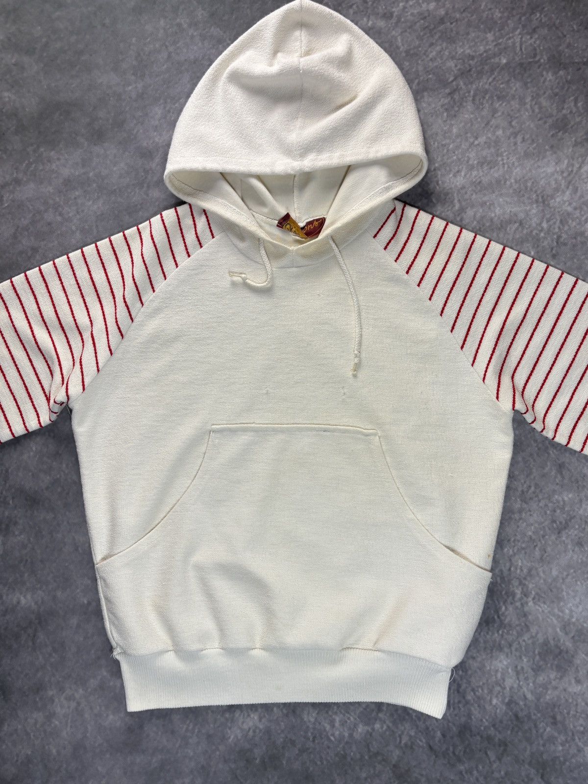 Vintage Vintage Sweatshirt Raglan Hoodie Pullover 70s Crayons Stripe Size US S / EU 44-46 / 1 - 2 Thumbnail