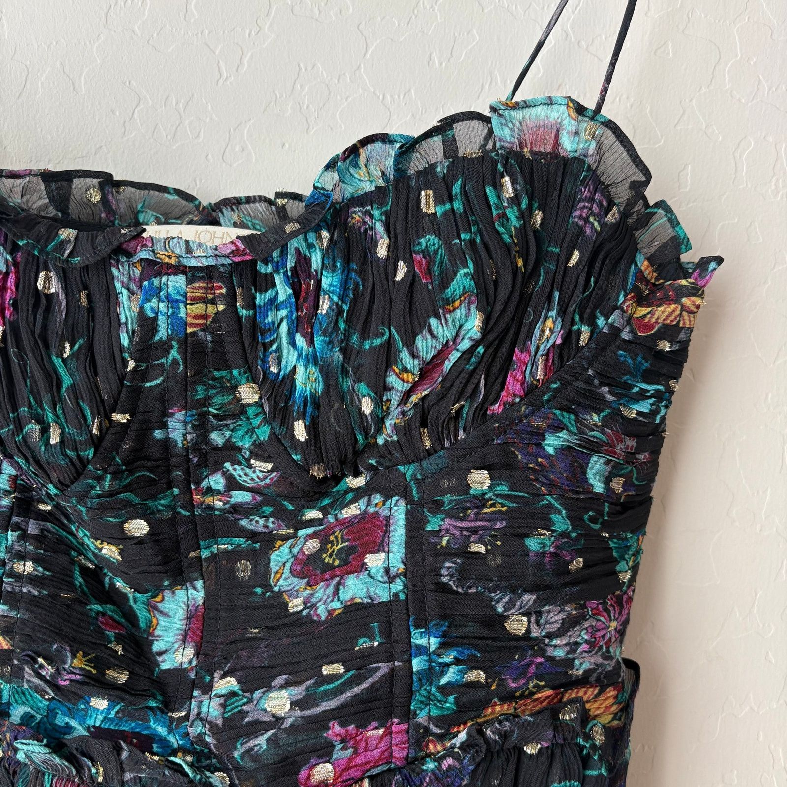 Ulla Johnson Ulla Johnson Amabel Silk Floral Ruched Crop Top Black Size 0 Size S / US 4 / IT 40 - 6 Thumbnail