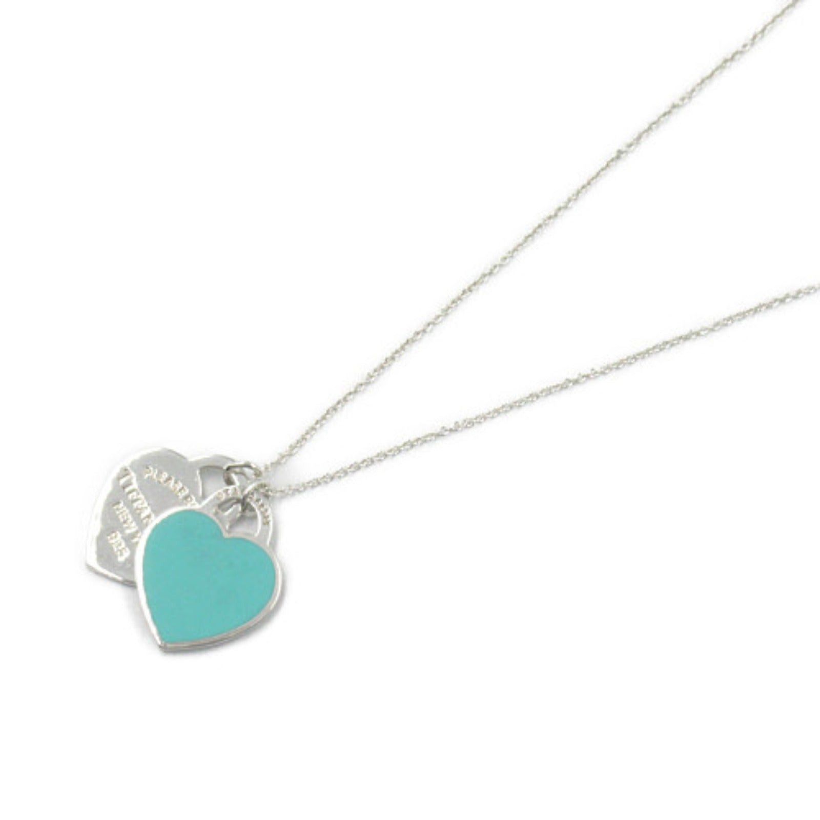 Tiffany & Co. Tiffany Co Double Heart Tag Pendant Small Necklace 925 Silver Blue Size ONE SIZE - 1 Thumbnail