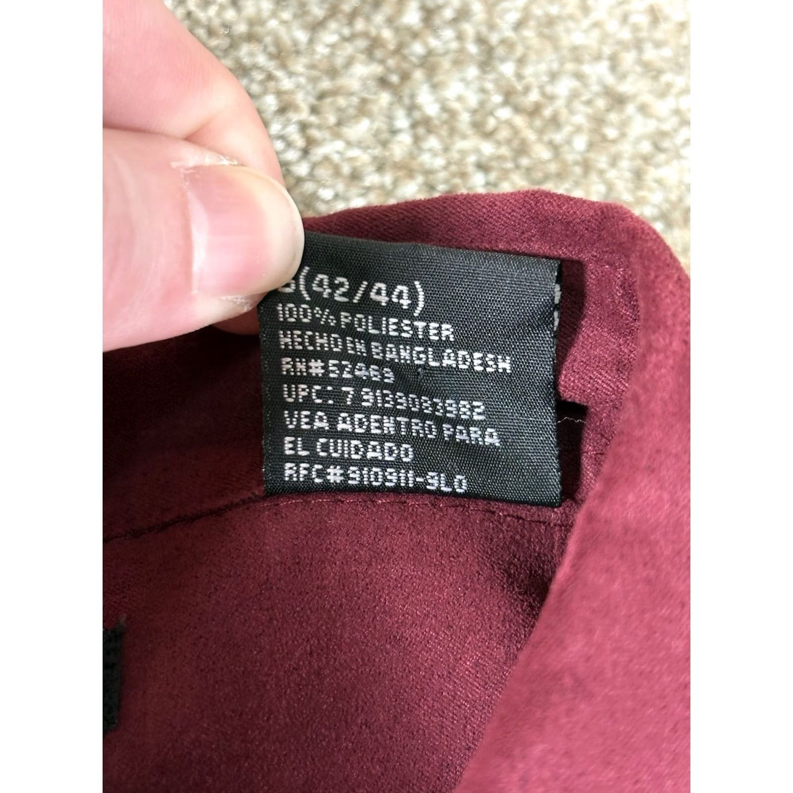 George George Sueded Button Up Long Sleeve Shirt Red Mens Size L Regular Collar Button-Front Polyester Microfiber Shirt Size US L / EU 52-54 / 3 - 5 Thumbnail