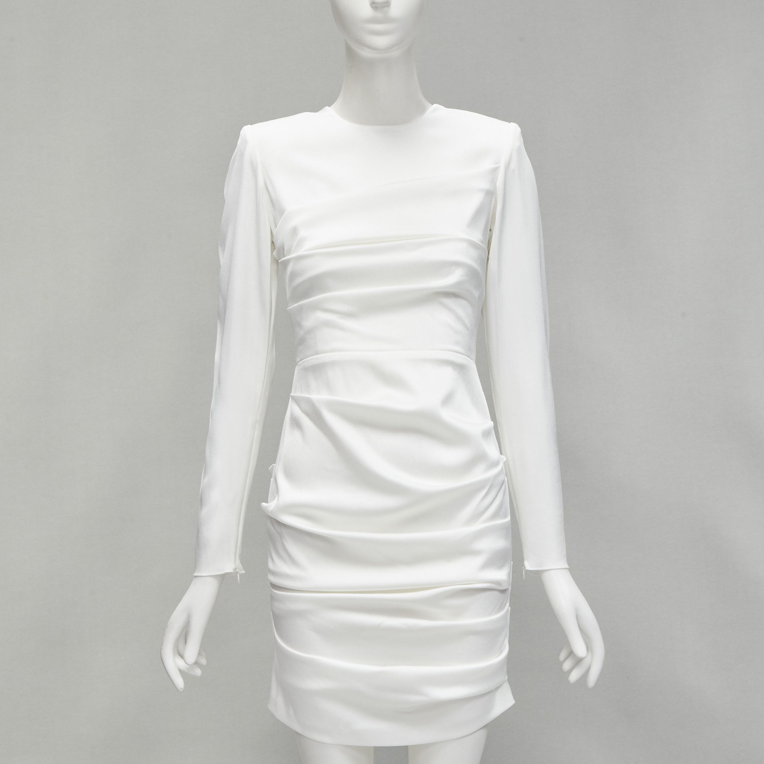 Alex Perry ALEX PERRY Blaze white ruched satin back zip mini cocktail dress UK6 XS Size XS / US 0-2 / IT 36-38 - 1 Thumbnail