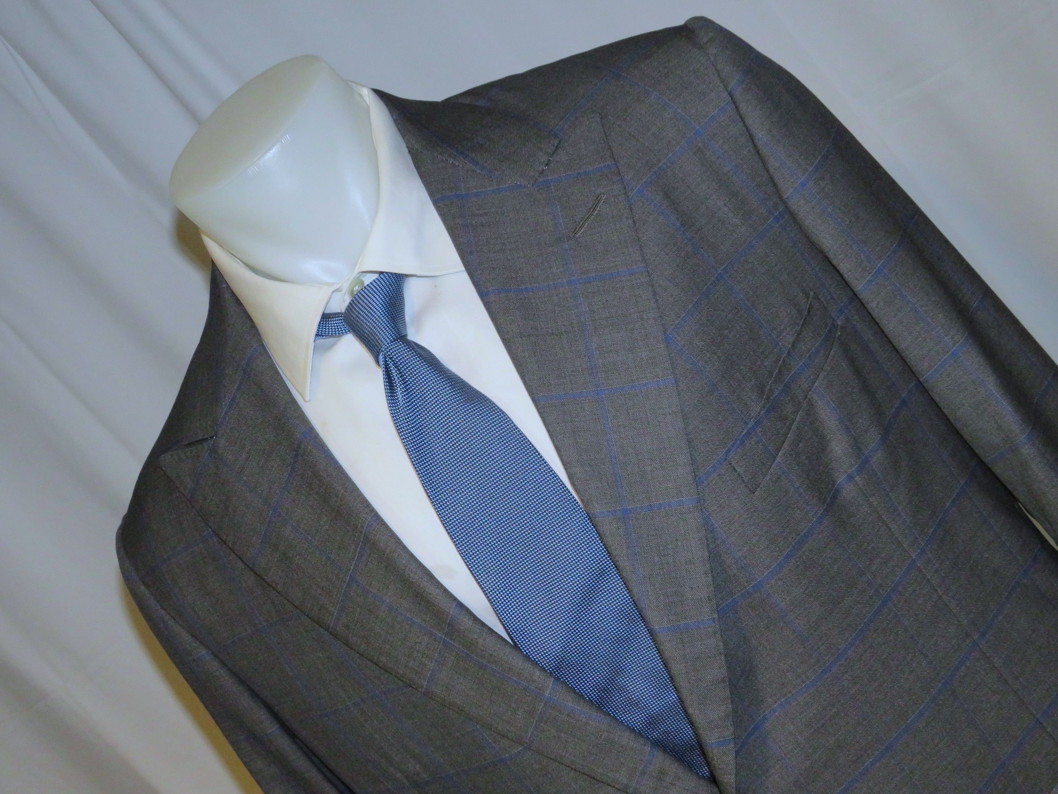 Alan Flusser Custom Made Gray Windowpane Two Button Suit 42L Size 42L - 8 Thumbnail