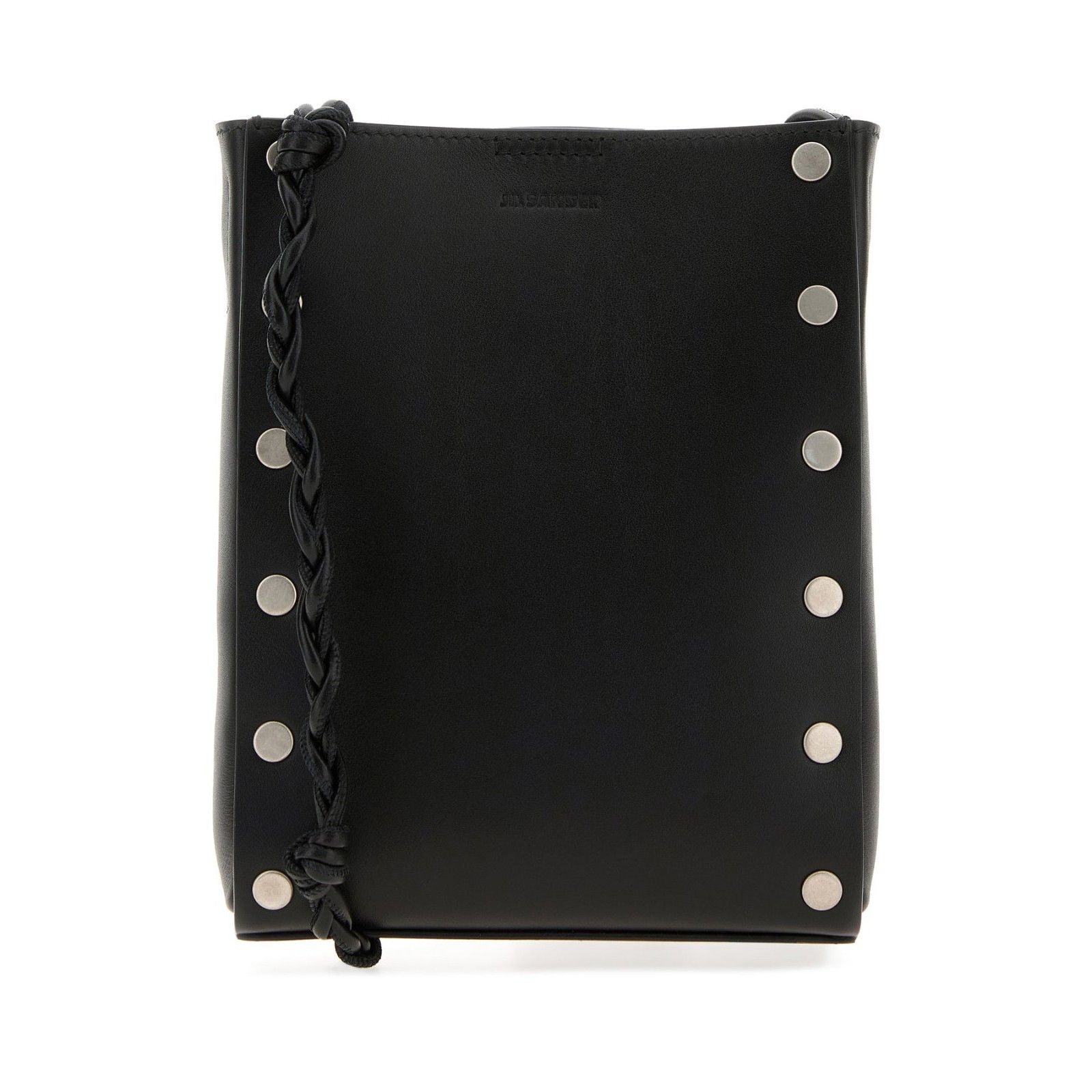 JIL SANDER Tangle Stud Black Leather Shoulder Bag New