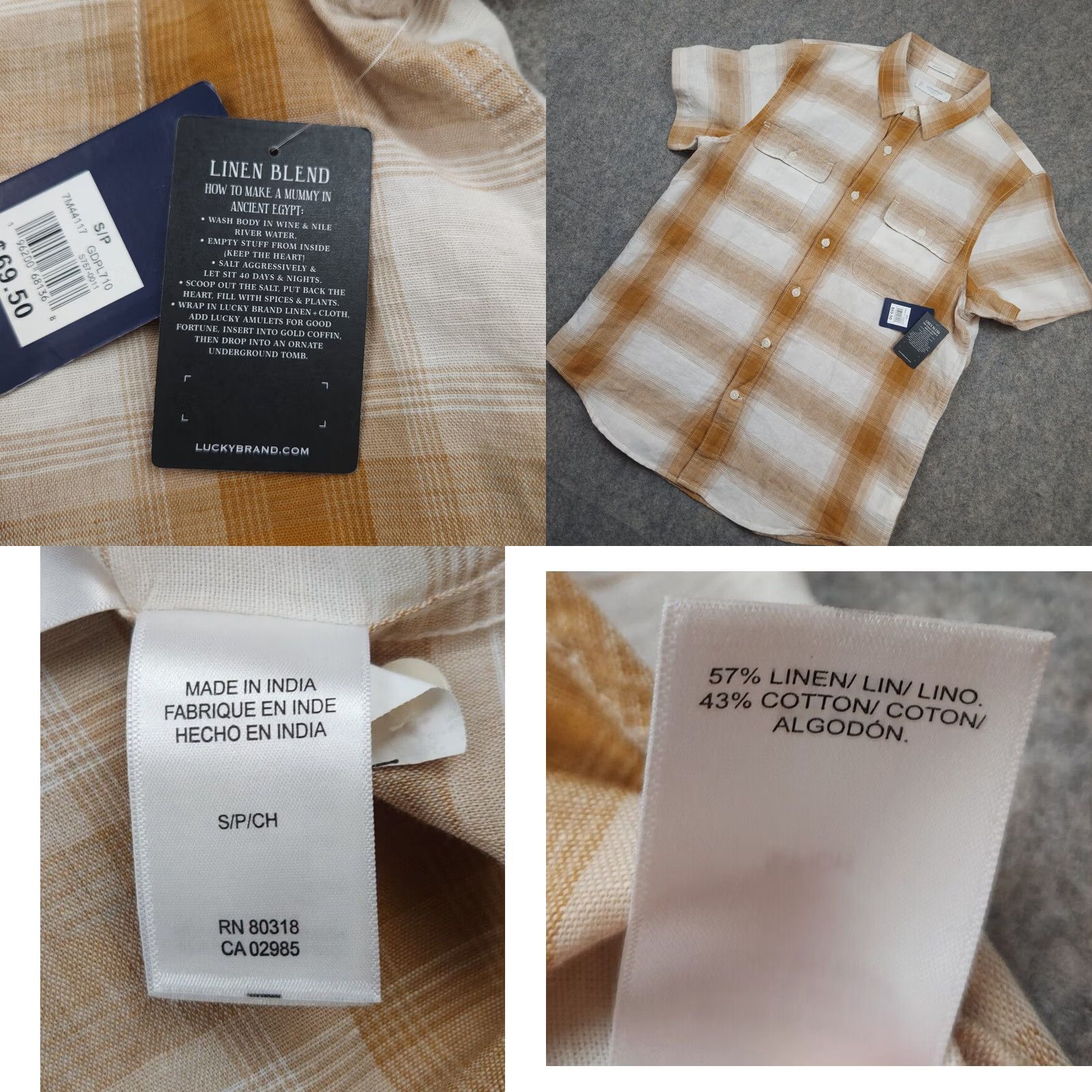 Lucky Brand Lucky Brand Shirt Mens Small Gold Plaid Short Sleeve Button Up Classic Fit Size US S / EU 44-46 / 1 - 8 Thumbnail