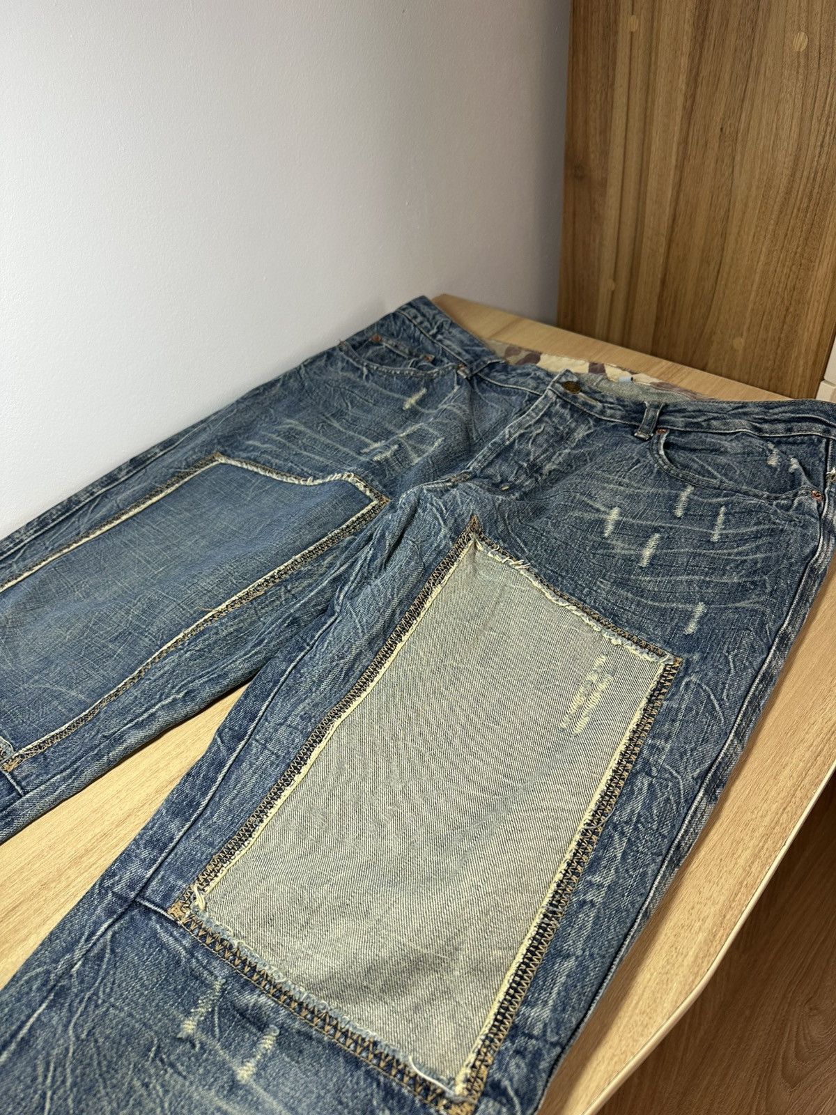 Vintage Vintage Distressed Patchwork Denim Jeans with Mesh Panels Size US 36 / EU 52 - 2 Thumbnail