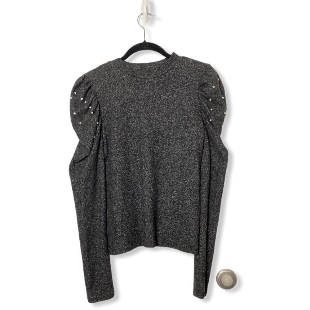 Other Gray Long Sleeve Sweater Top with Juliet Sleeves & Jeweled A Size M / US 6-8 / IT 42-44 - 2 Thumbnail
