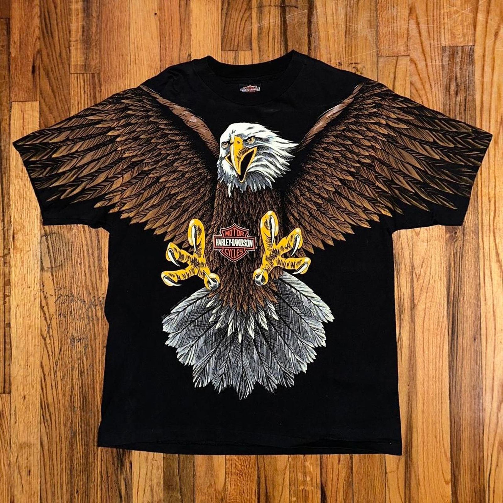 RARE 1993 Single Stitch Harley Davidson Eagle AOP T Shirt L