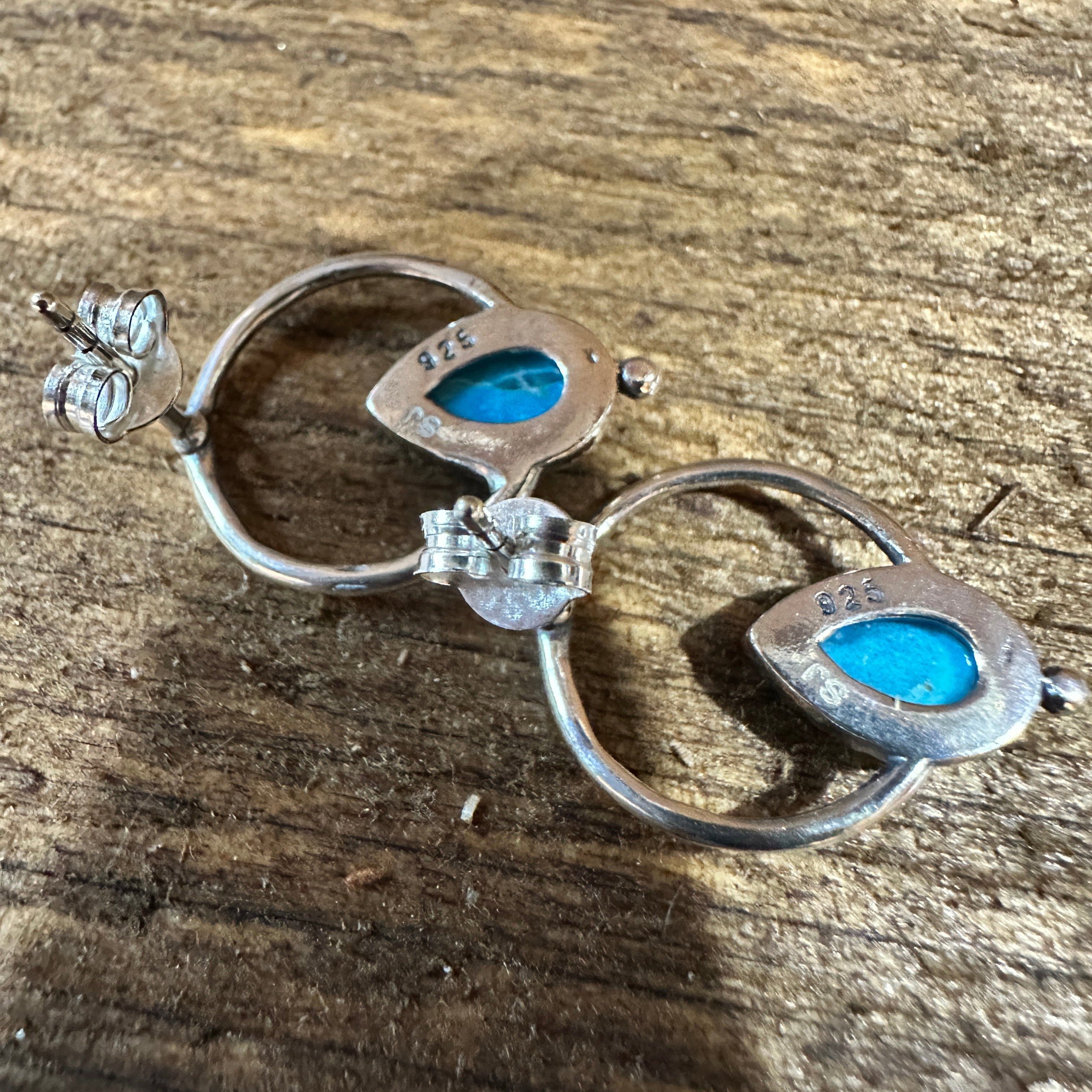 Other Bohemian Bliss Turquoise Sterling Silver Hoops Stud Earrings Size ONE SIZE - 4 Thumbnail