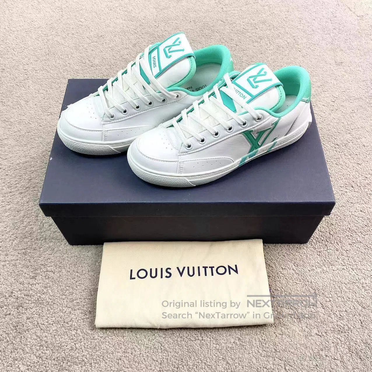 Louis Vuitton Louis Vuitton White and green side logo board shoes| Size US 5 / IT 35 - 2 Thumbnail