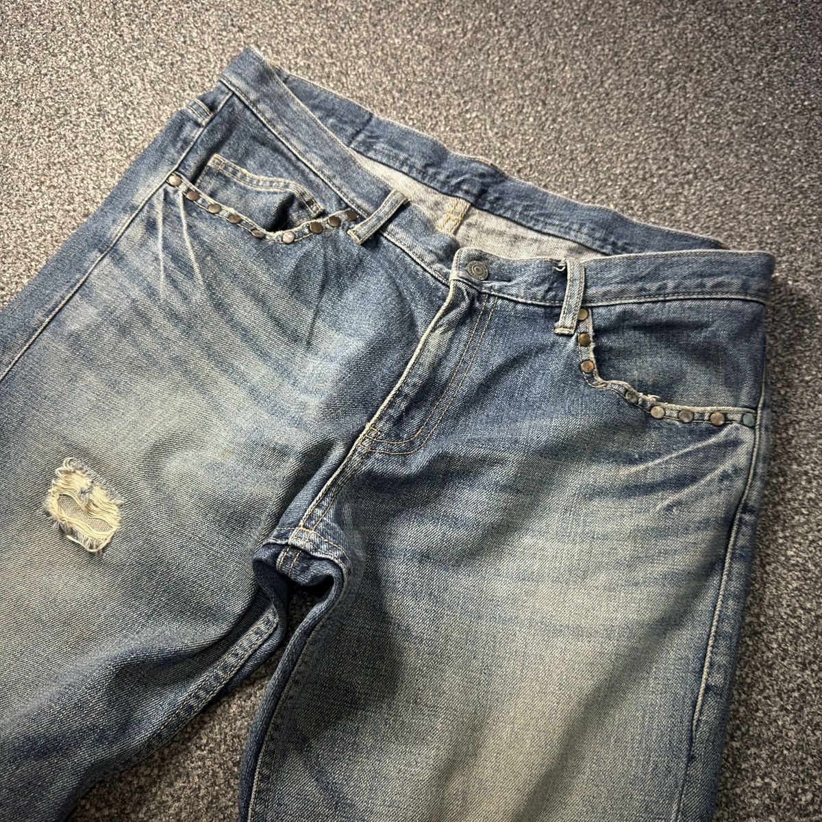Japanese Brand Vintage 90s Japanese Studded Men Bigi Tokyo Distressed Denim Size US 35 - 4 Thumbnail