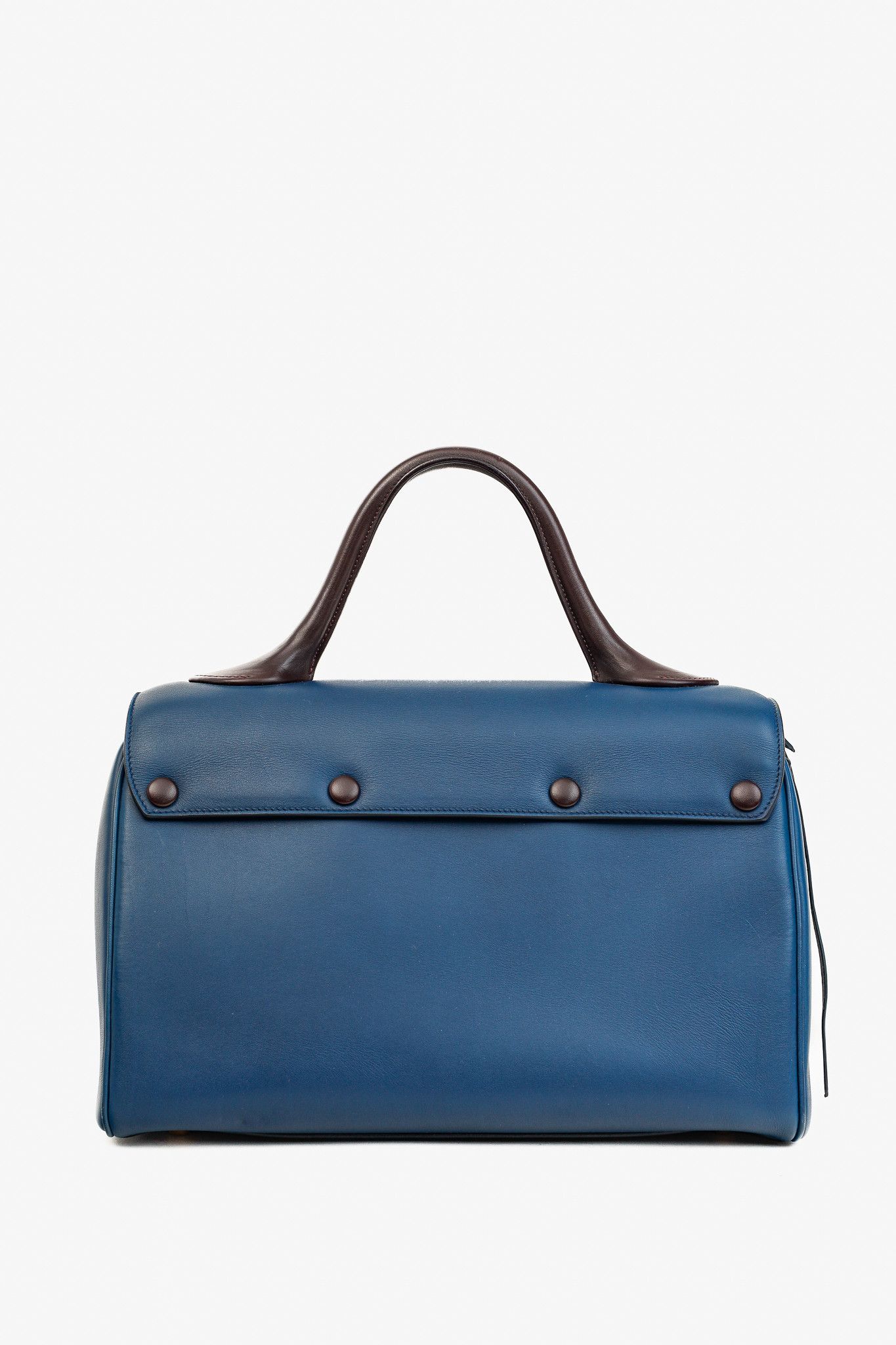 Celine Celine AW/14 Top Handle Blue Leather Brown-Trim Bag Size ONE SIZE - 4 Thumbnail