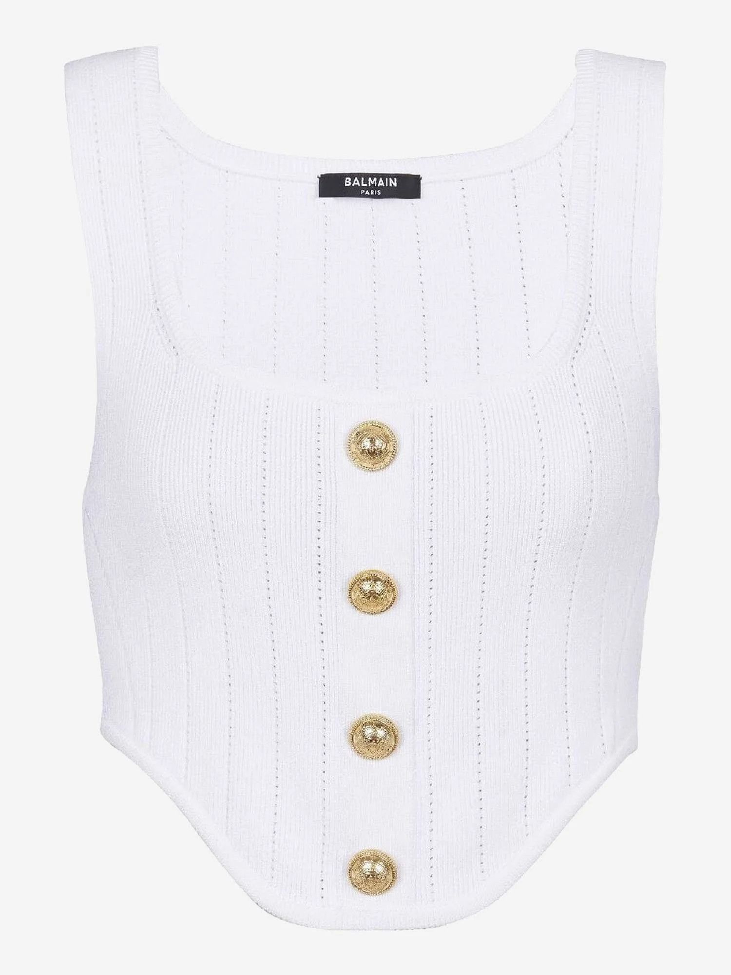 image of Balmain O1Srvl11E0524 Crop Top In White, Women's (Size Small)