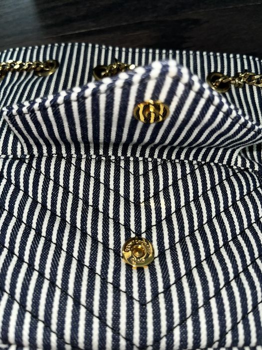 Yves Saint Laurent Mini YSL Striped Denim Bucket Bag Grailed