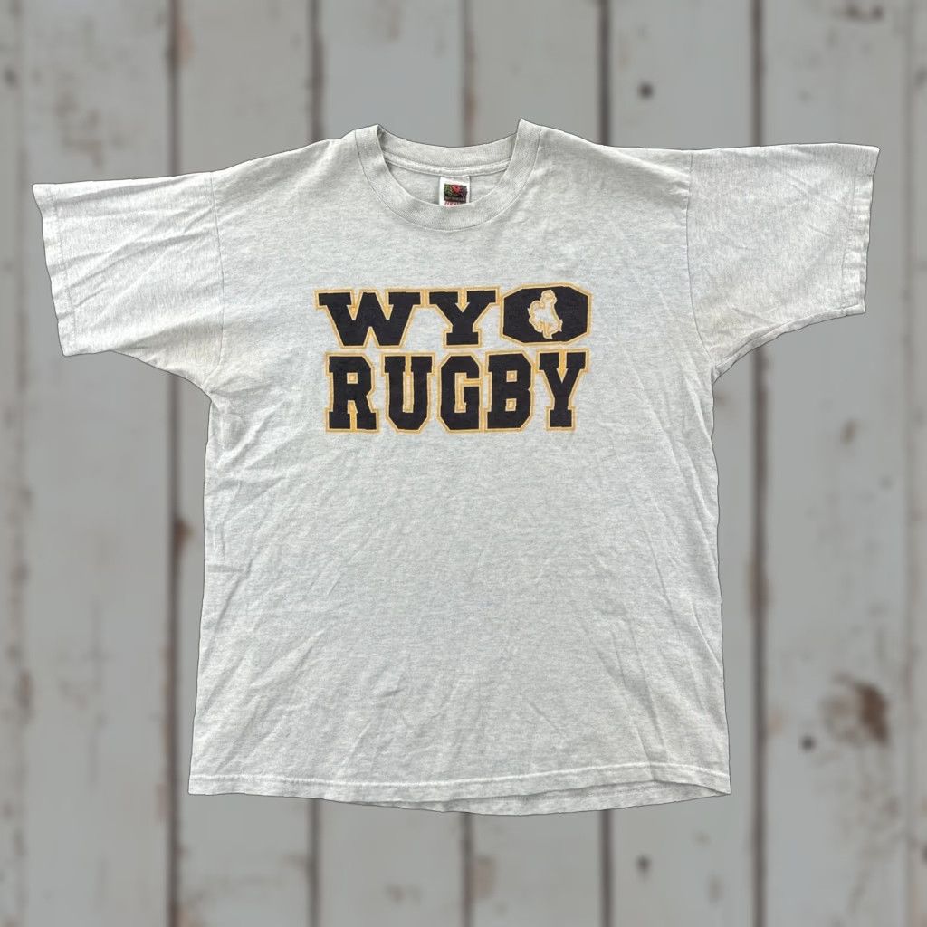 Fruit Of The Loom VINTAGE Fruit Of the Loom Heavy Adult XL Heather Gray Shirt WYO Rugby 90s Y2K Mens Shirt XL Gray 90s Size US XL / EU 56 / 4 - 1 Thumbnail