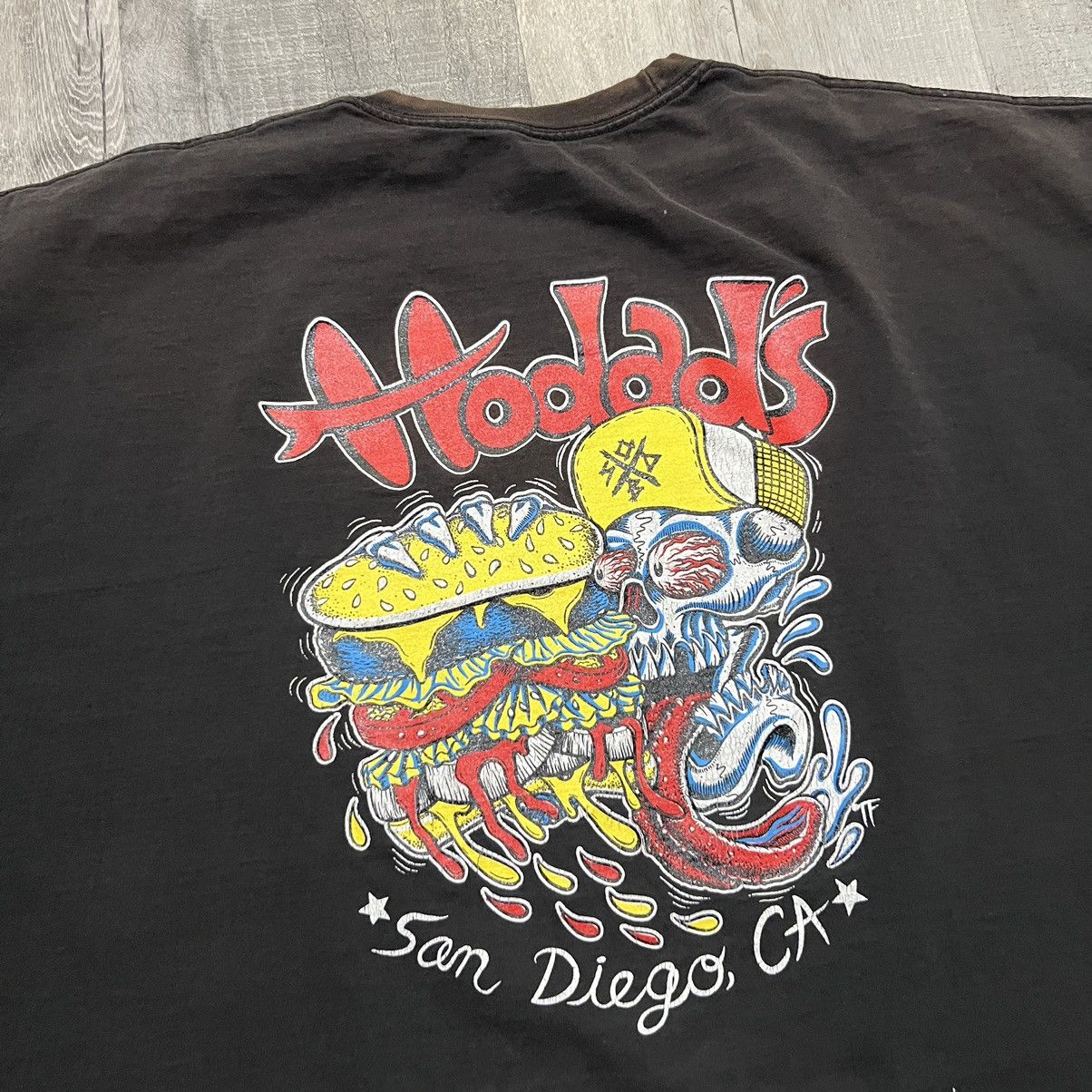 American Apparel VTG Hodads San Diego Distressed Faded Black Hot Rod Tee Size US XXL / EU 58 / 5 - 3 Thumbnail