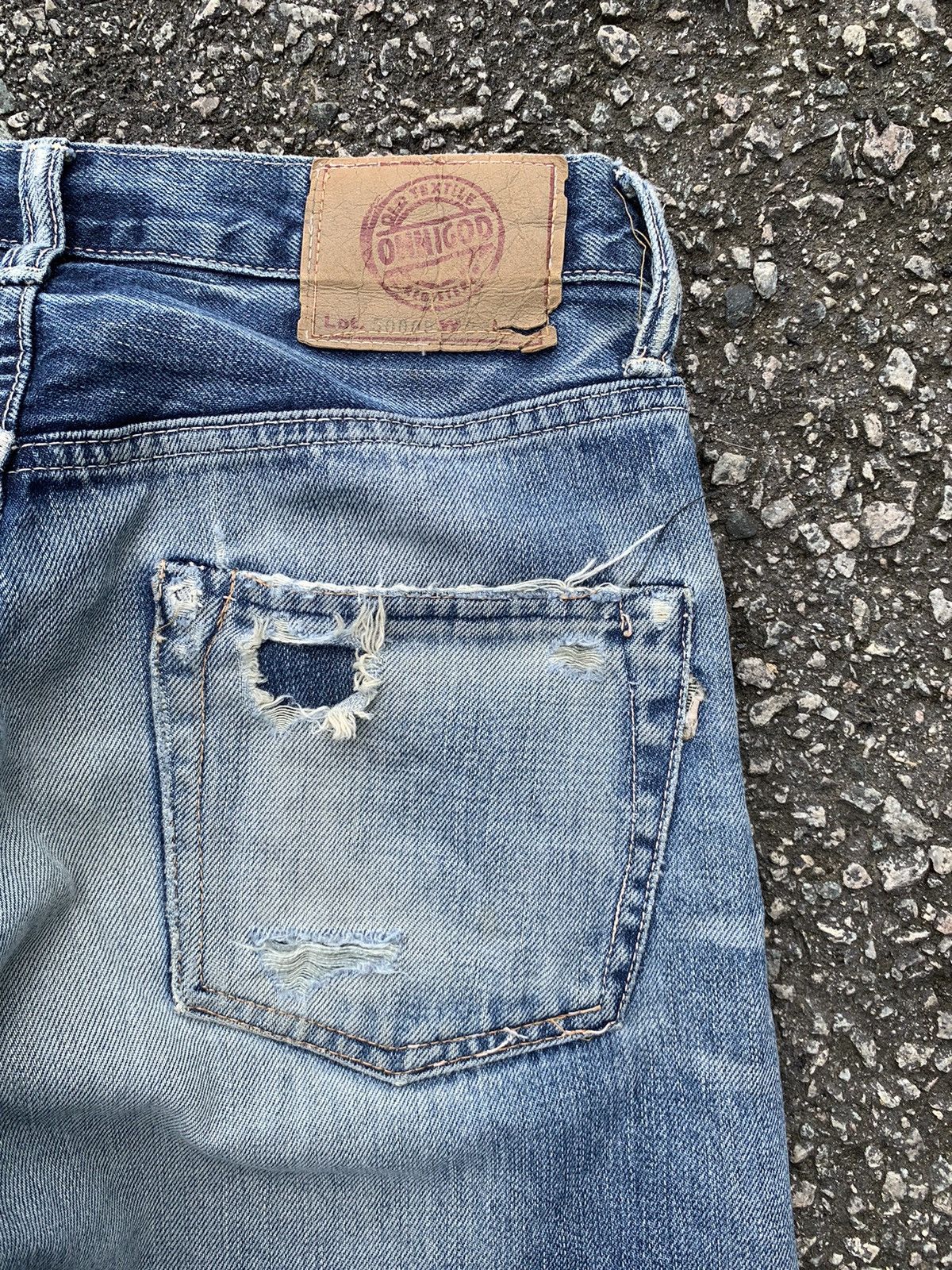 Jean × OMNIGOD × Vintage OMNIGOD JAPANESE BUTTON FLY SELVEDGE DISTRESSED DENIM🎌 Size US 28 / EU 44 - 14 Thumbnail