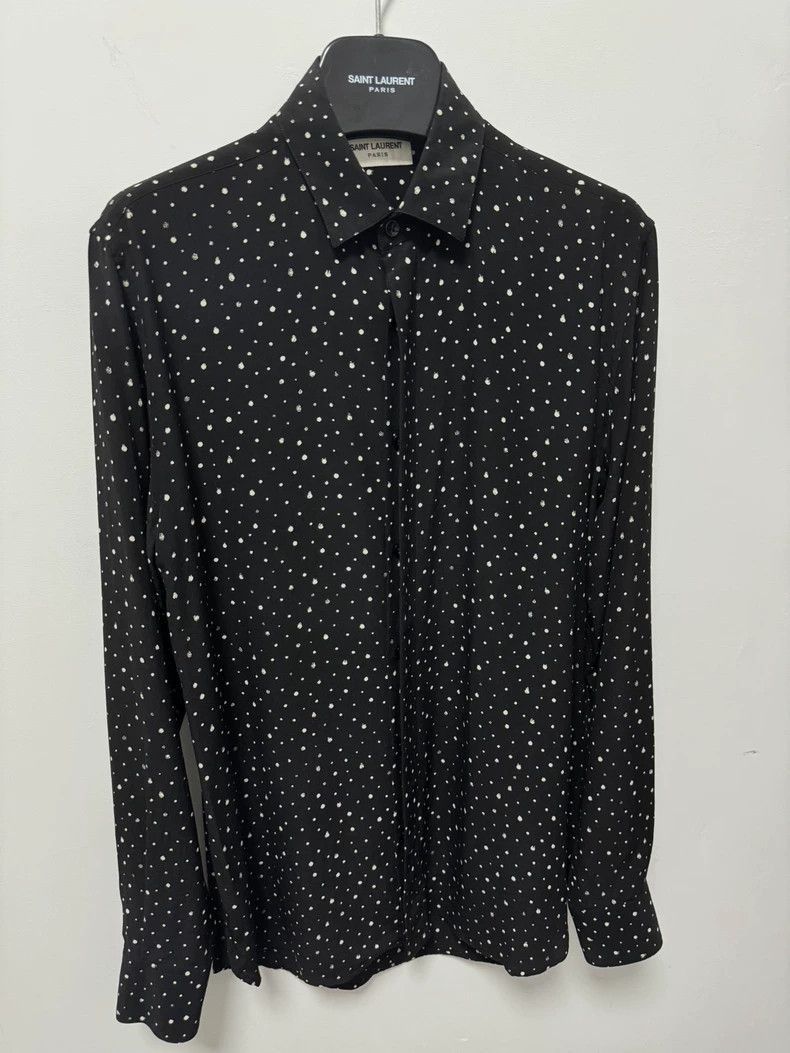 Saint Laurent Paris Saint Laurent Paris Saint Laurent Black Polka Dot Silk Shi Size US S / EU 44-46 / 1 - 3 Thumbnail