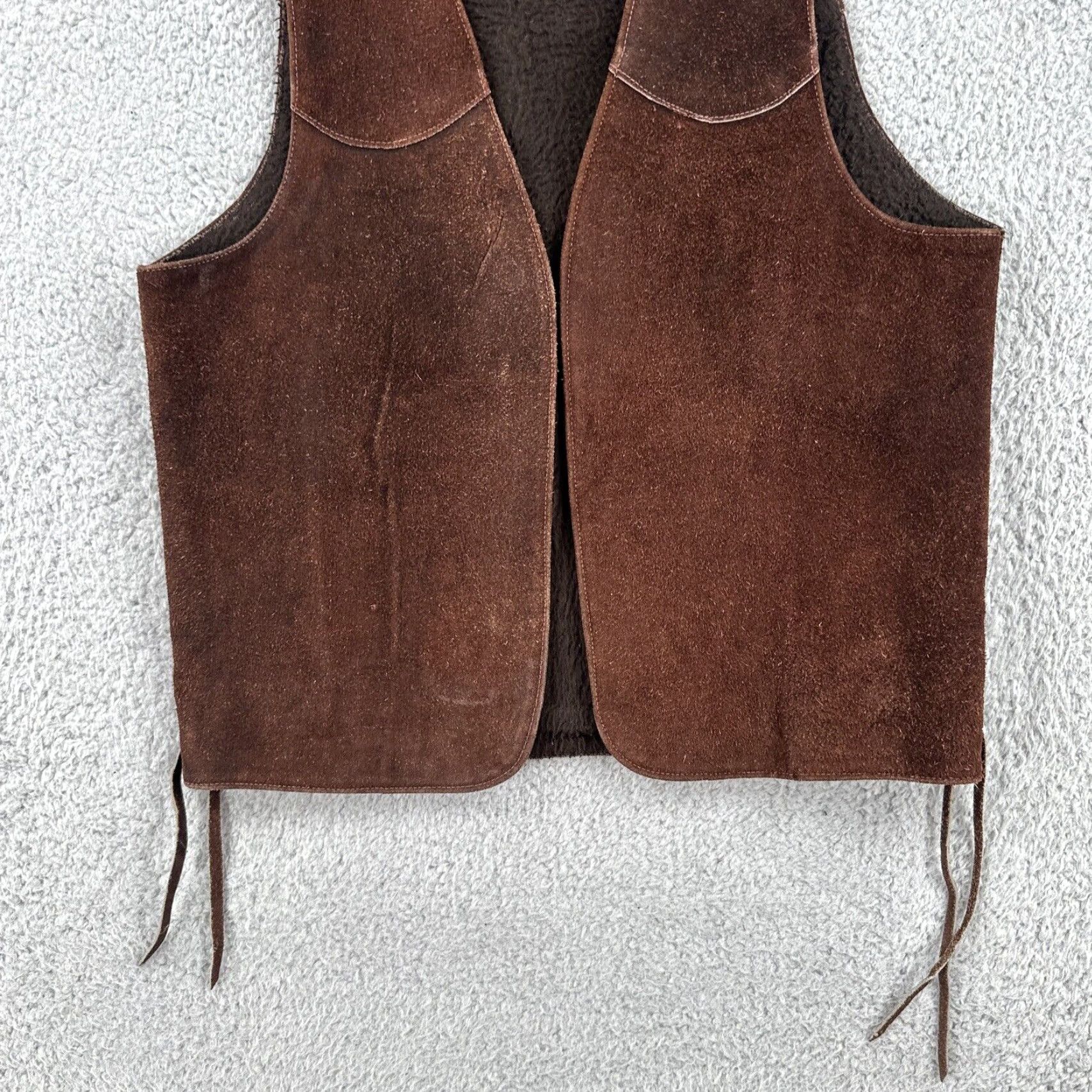 Vintage VINTAGE 60s Leather Vest Dennis Hopper Easy Rider Style Fleece Lined Leather Vest S Brown Mens Womens Girls Boys Size US S / EU 44-46 / 1 - 4 Thumbnail