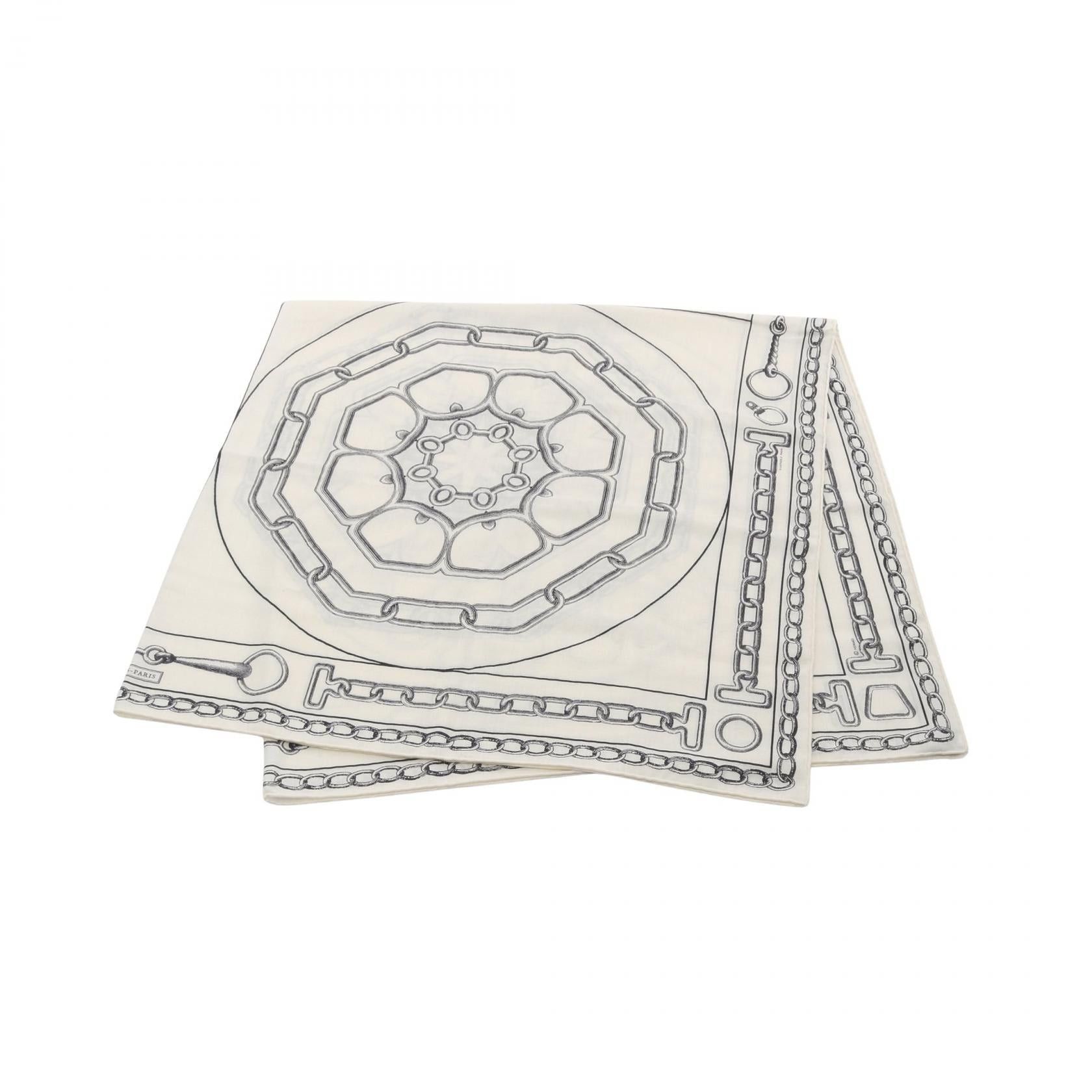 Hermes Hermes Carréjean Carres 140 Kaleidoscope Effect Scarf Shawl Cashmere Silk Ivory Black Size ONE SIZE - 1 Thumbnail