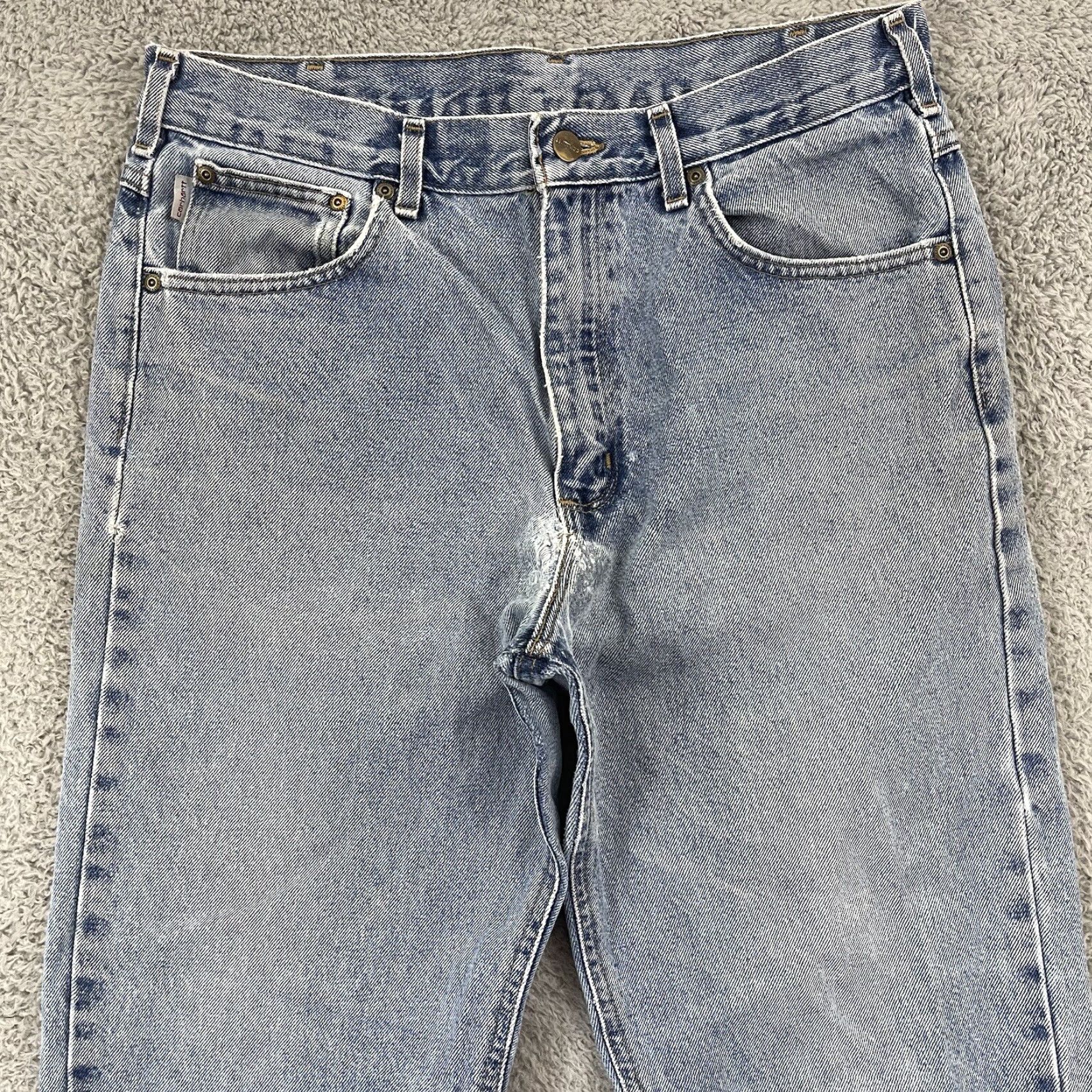 Carhartt VINTAGE Carhartt Jeans Men’s 34x32 Blue Denim Straight Leg 5-Pocket Workwear Logo USA 90s Mens Jeans Size US 34 / EU 50 - 3 Thumbnail