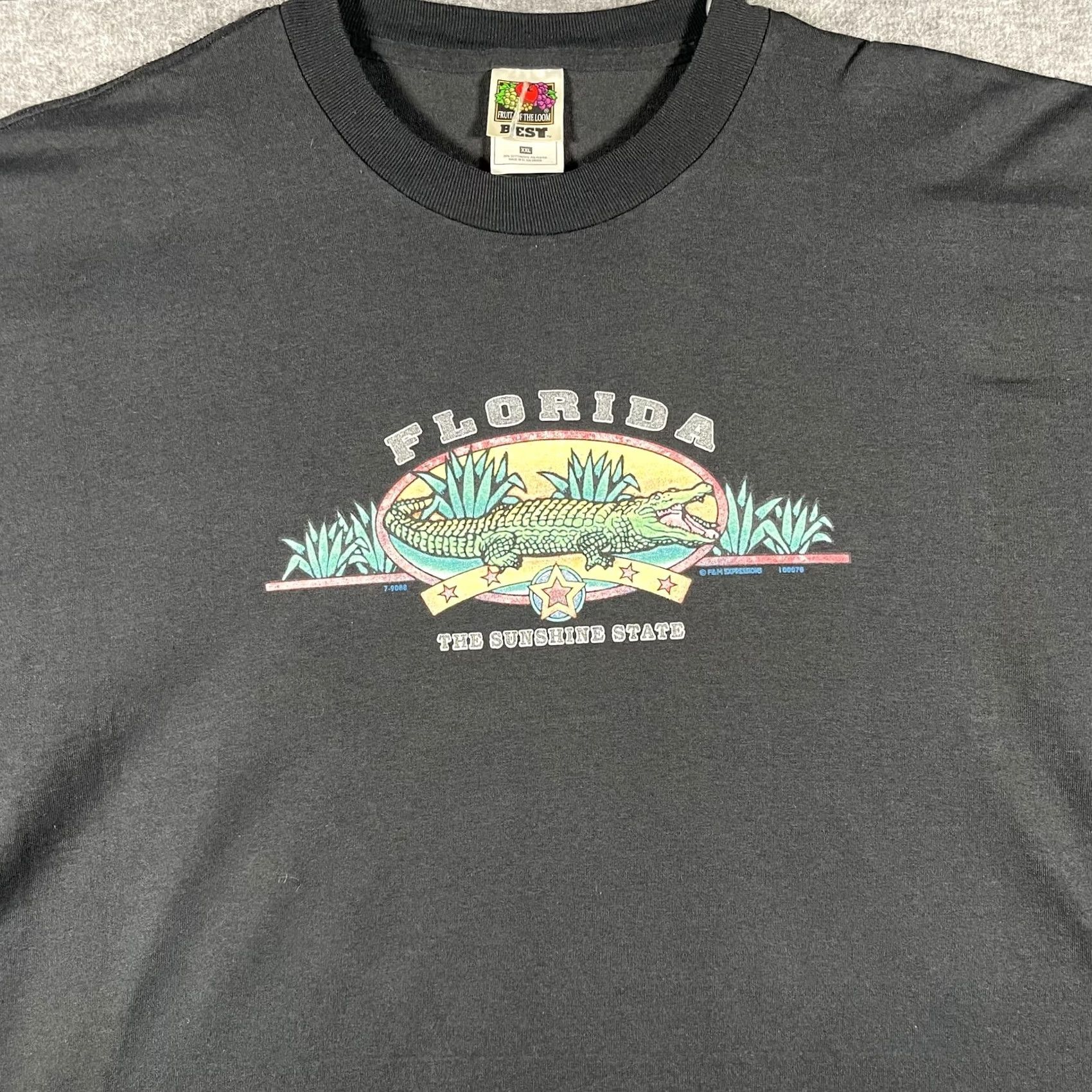 Fruit Of The Loom VTG Florida Shirt Mens 2XL Black Alligator Graphic Sunshine State Tourist Tee Size US XXL / EU 58 / 5 - 2 Thumbnail