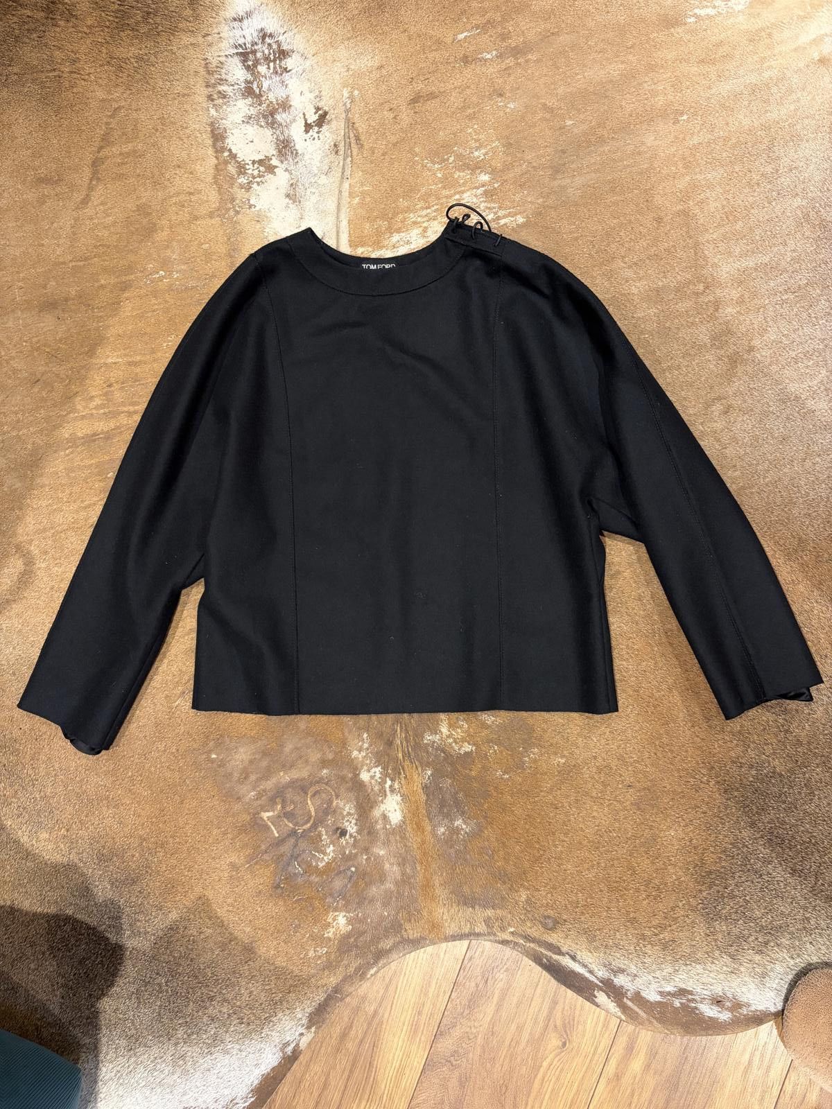 Tom Ford Tom Ford Black Wool-Silk Top with Leather Drawstring Detail Size S / US 4 / IT 40 - 1 Thumbnail