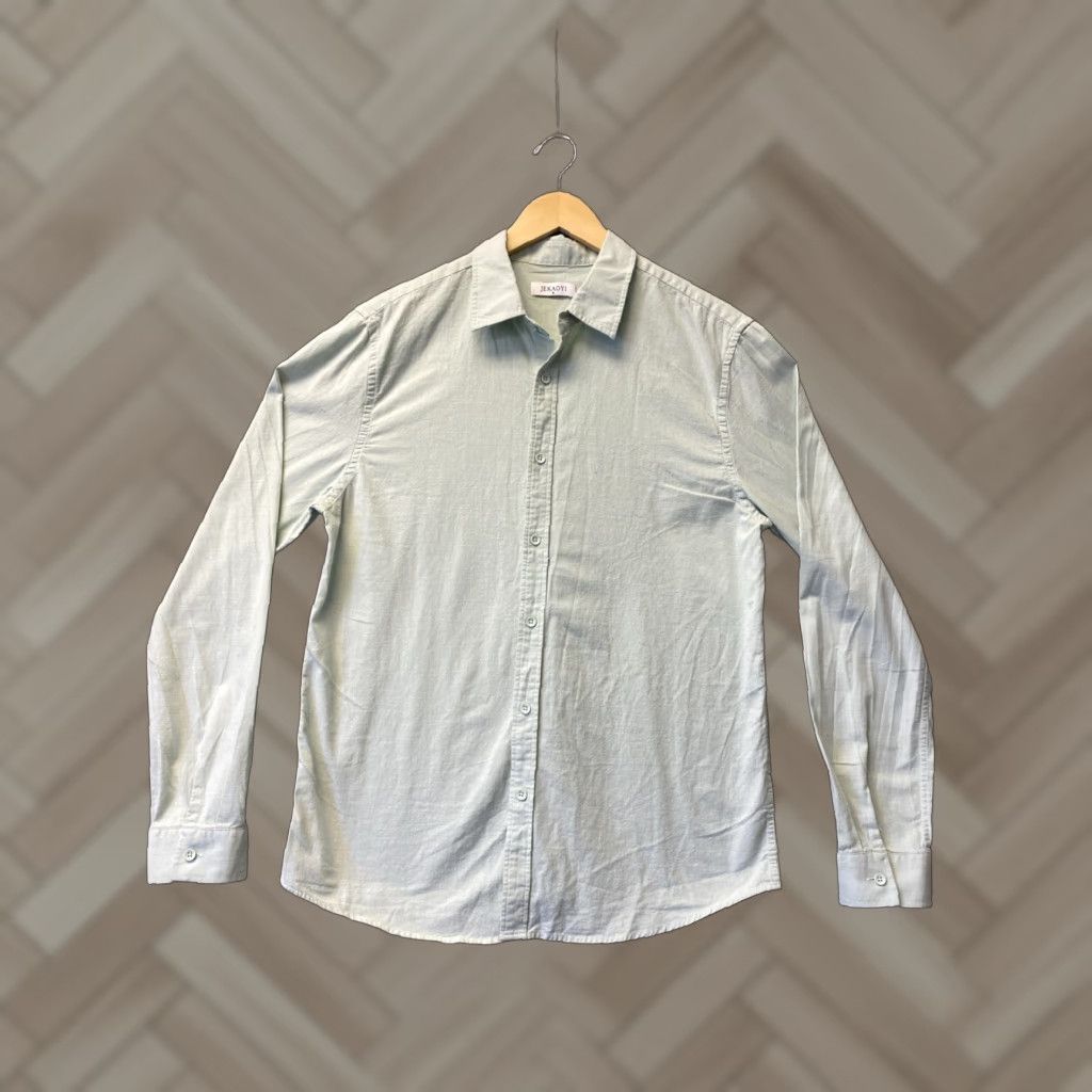 Vintage Jekaoyi Linen Cotton Blend Button-Up Shirt M Light Sage Green Long Sleeve Mens Size US M / EU 48-50 / 2 - 1 Thumbnail