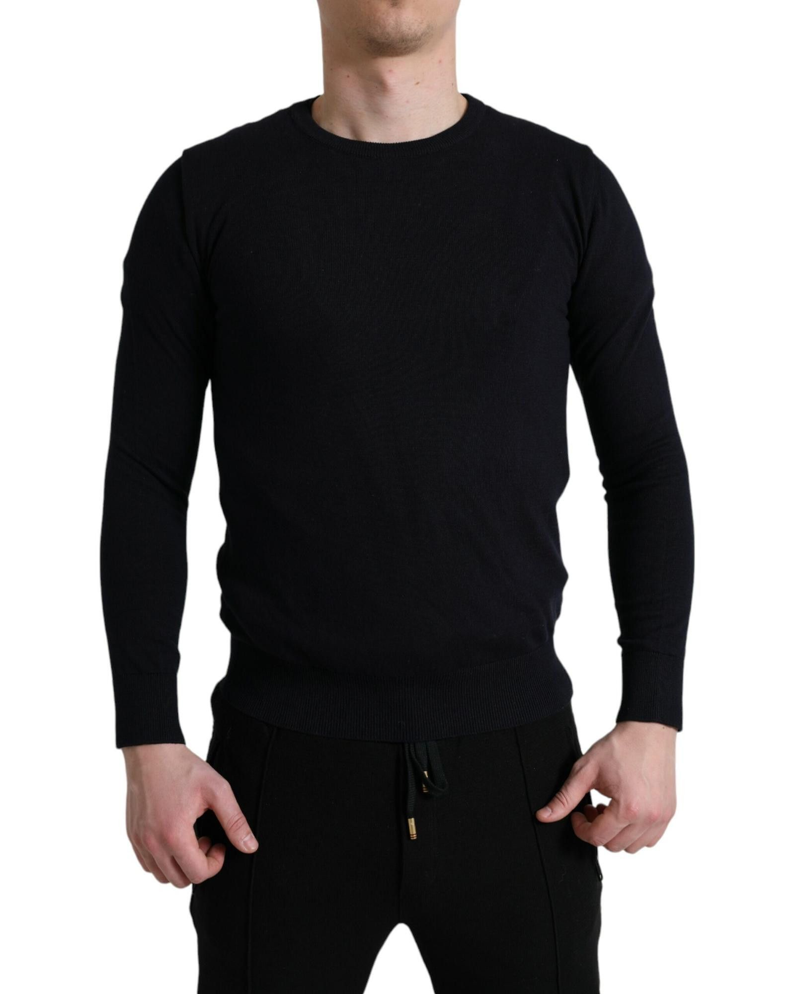 image of Dolce Gabbana Cotton Round Neck Pullover Sweater in Blue, Men's (Size Medium)