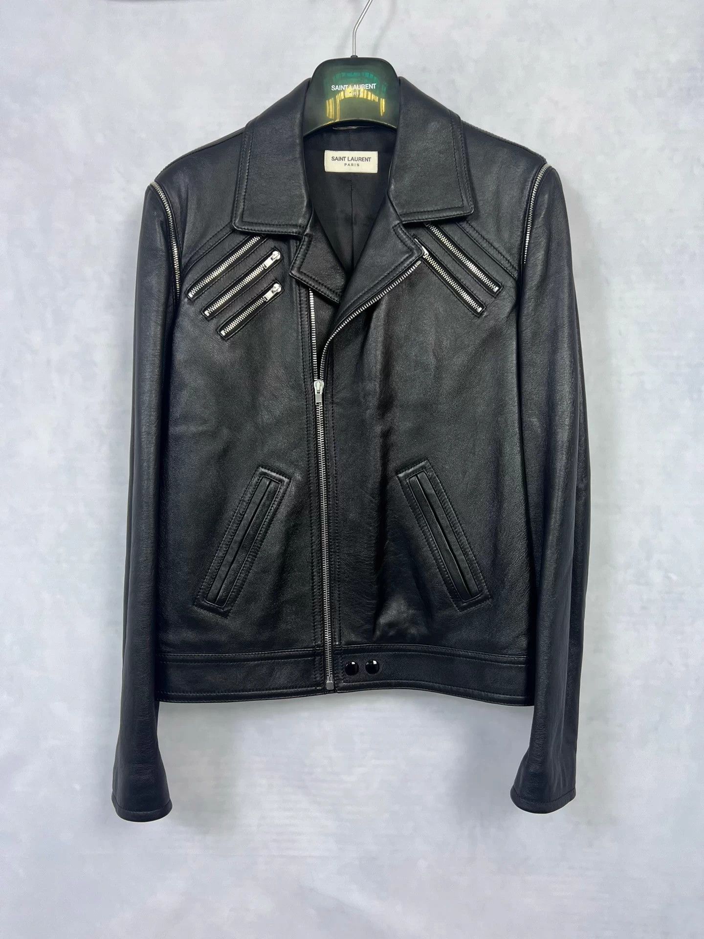 Saint Laurent Paris SLP 15FW 5-Zip Pebbled Lambskin 48 Convertible Biker Jacket Size XL / US 12-14 / IT 48-50 - 1 Thumbnail