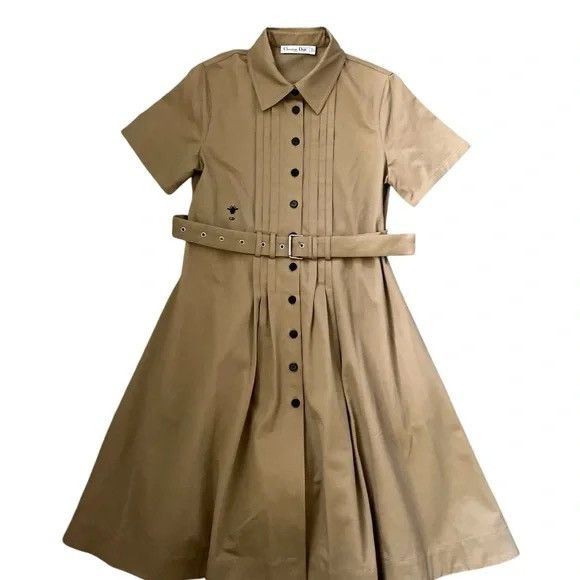 Dior Dior Belted Cotton Trench Coat Midi Dress in Tan SZ 6 NWOT Size S / US 4 / IT 40 - 1 Thumbnail
