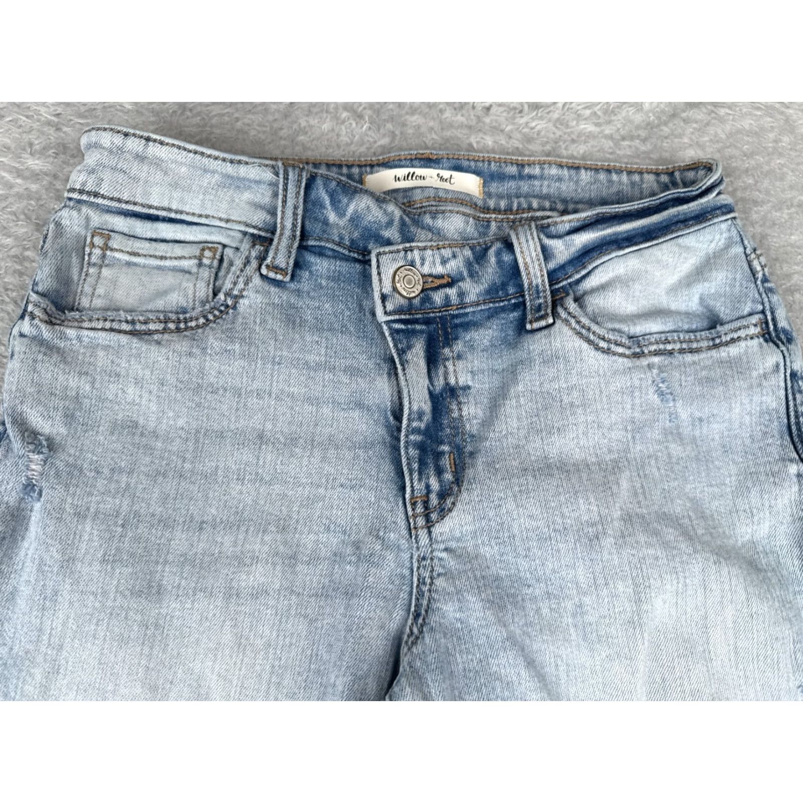 Vintage Willow Root Jeans Women's 5-Pocket Denim Bootcut Regular Medium Light Wash Mid Rise 26x32 Blue Distressed Stretch Mens-Womens-? Size 26" / US 2 / IT 38 - 4 Thumbnail